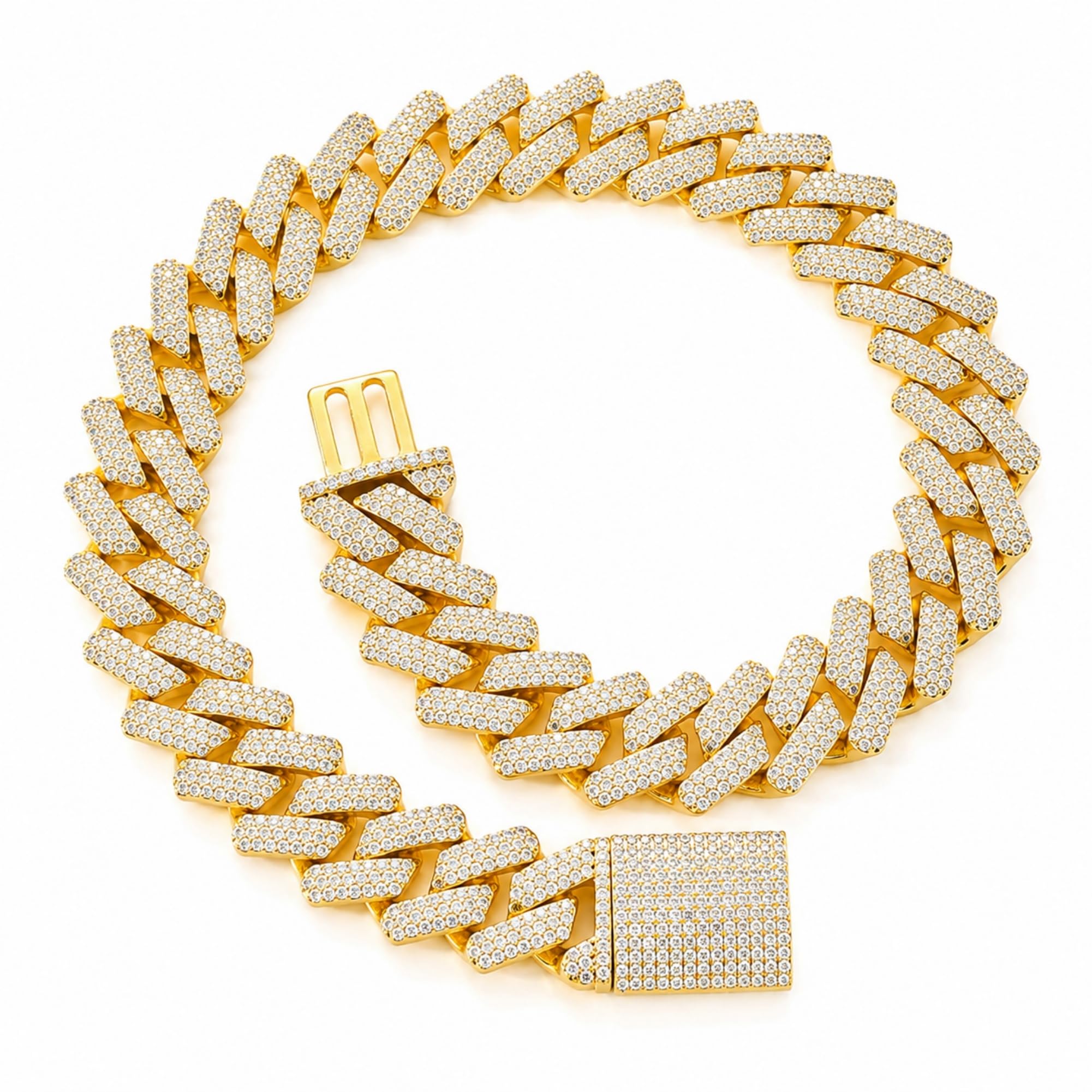 HALOKAIYA ICEDIAMOND 20MM Collana a catena cubana di Miami con diamanti a baguette di lusso pesante, gioielli hip-hop con zirconi placcati oro 14K per Rapper (22'', Gold)