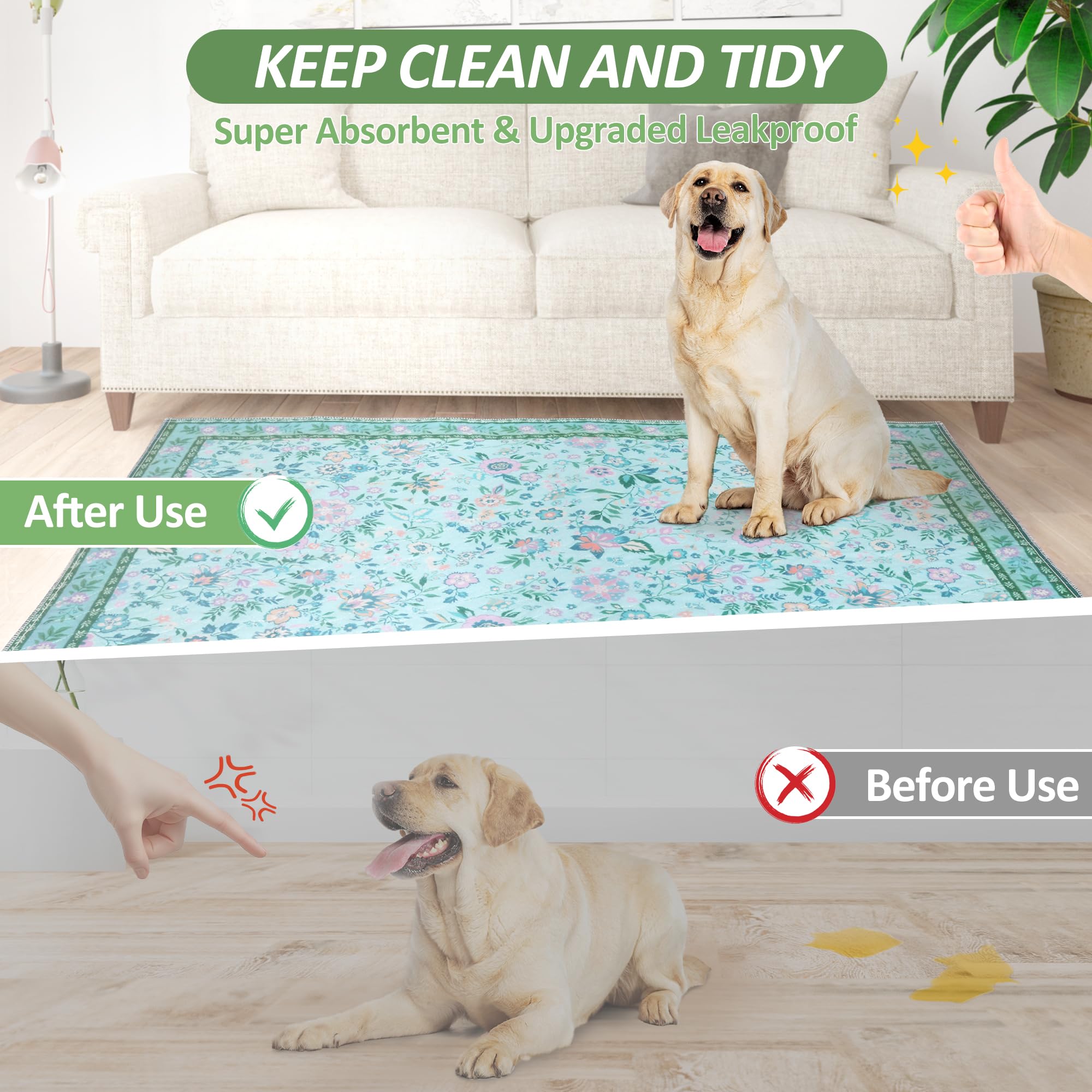 Baodan Welpen Unterlagen Waschbar, 2 Pack PIPI Matten für Hunde mit Blumenmuster inkontinenzunterlage waschbar für Inkontinenz, Töpfchentraining und Laufstall, 60x90 cm