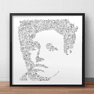 Arthur rimbaud print with doodles inside the portrait | Plenty of details about french and young poet | hard to find gift black and white illustration art poster