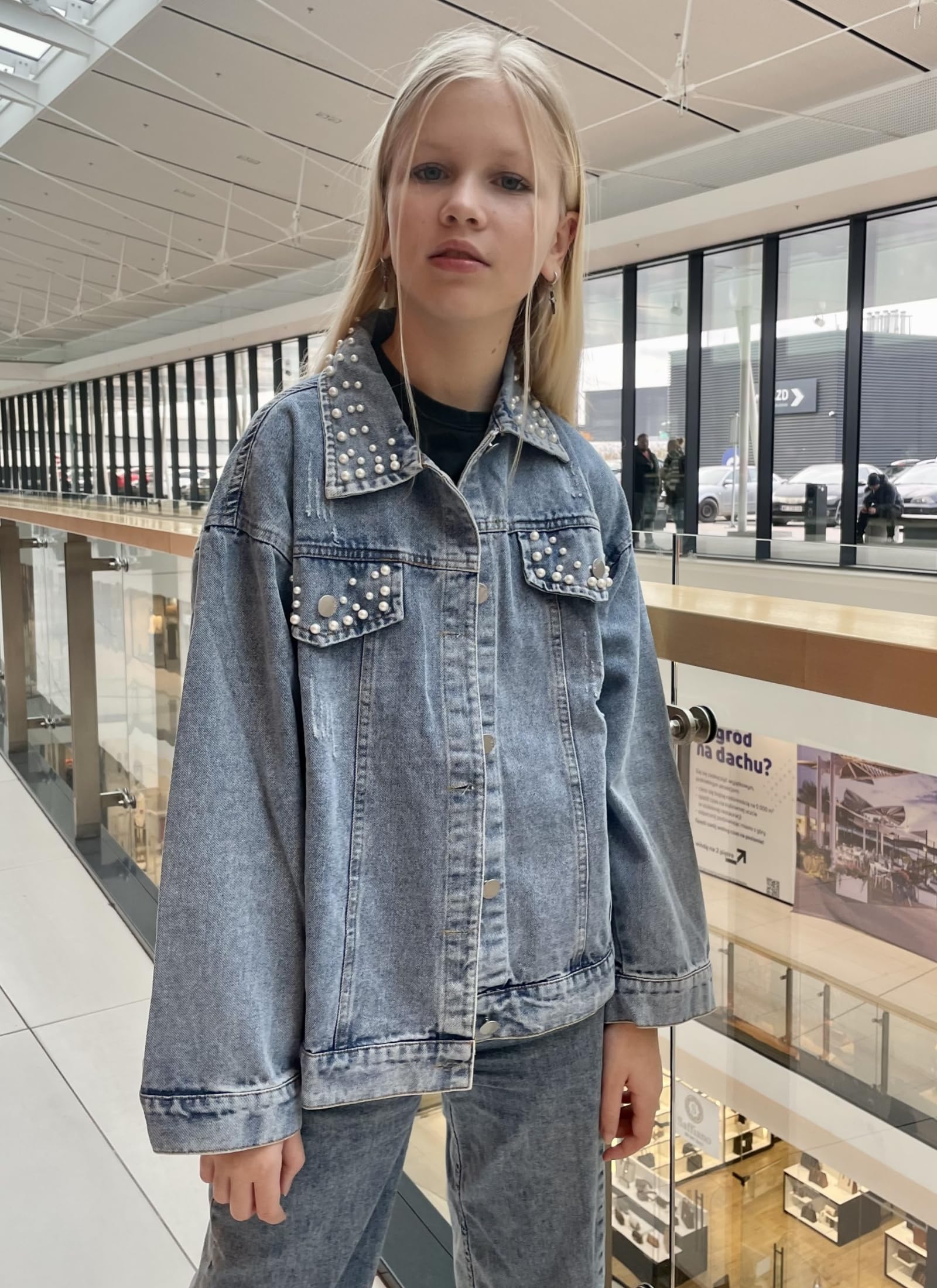 Rolanko Chaqueta Vaquera para Niñas, Chaqueta Jeans Básica Desgastada Outwear Camisas Vaqueras Abotonadas
