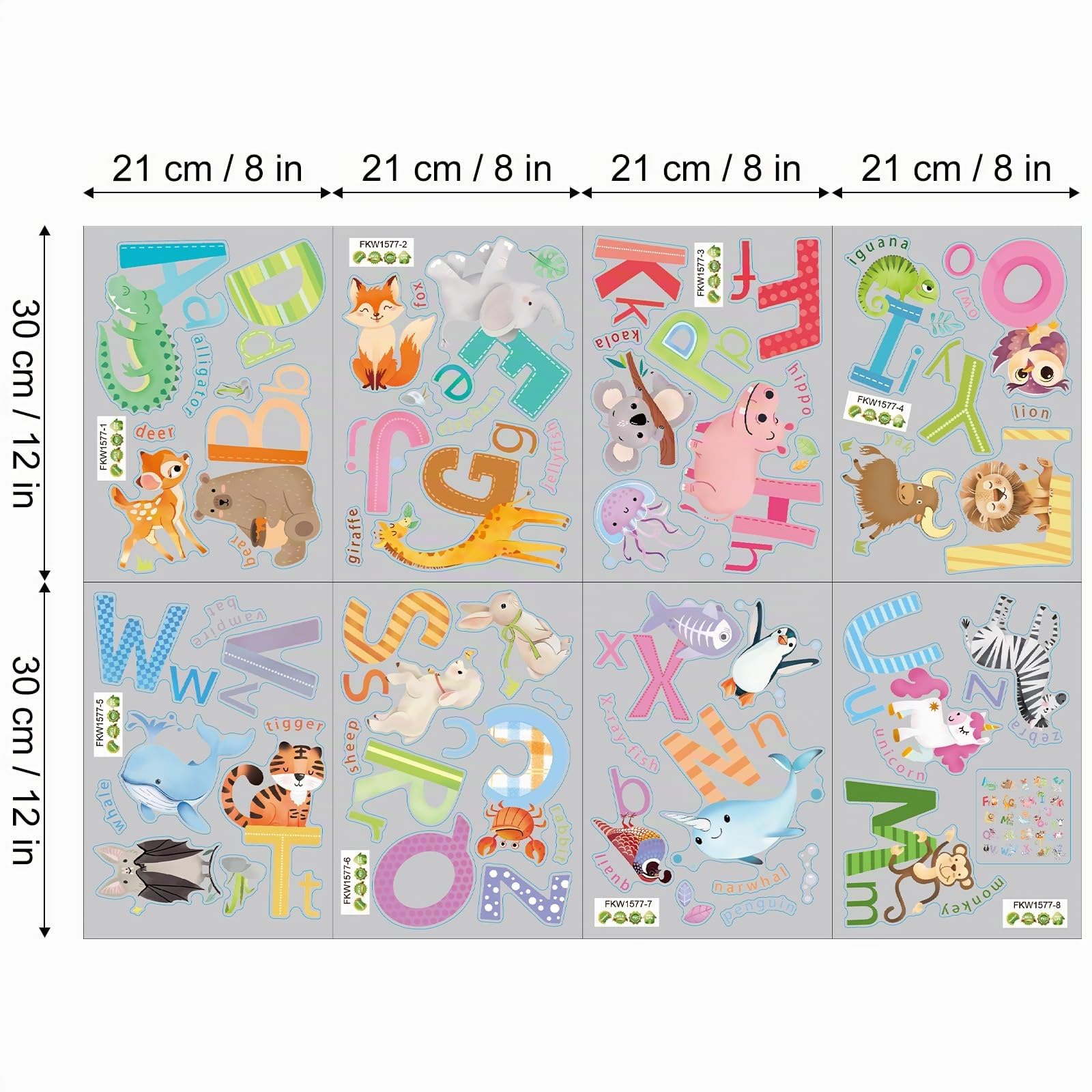 Lindas Calcomanías de Pared de Alfabeto de Dibujos Animados con Animales, Pegatina de Pared Educativa Extraíble para Niños Dormitorio Guardería Aula