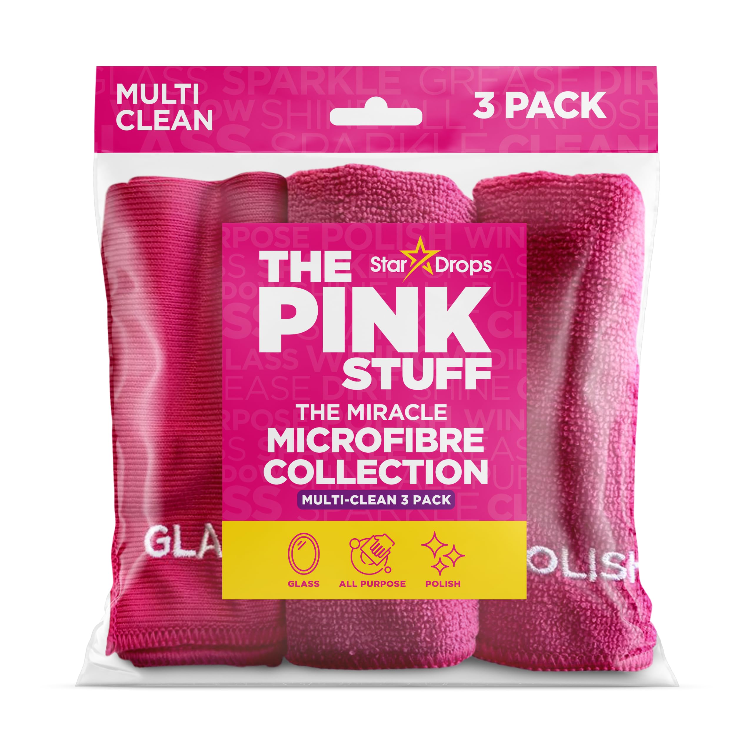 The Pink Stuff Microfibre Cloths - Pack of 3 - Pink