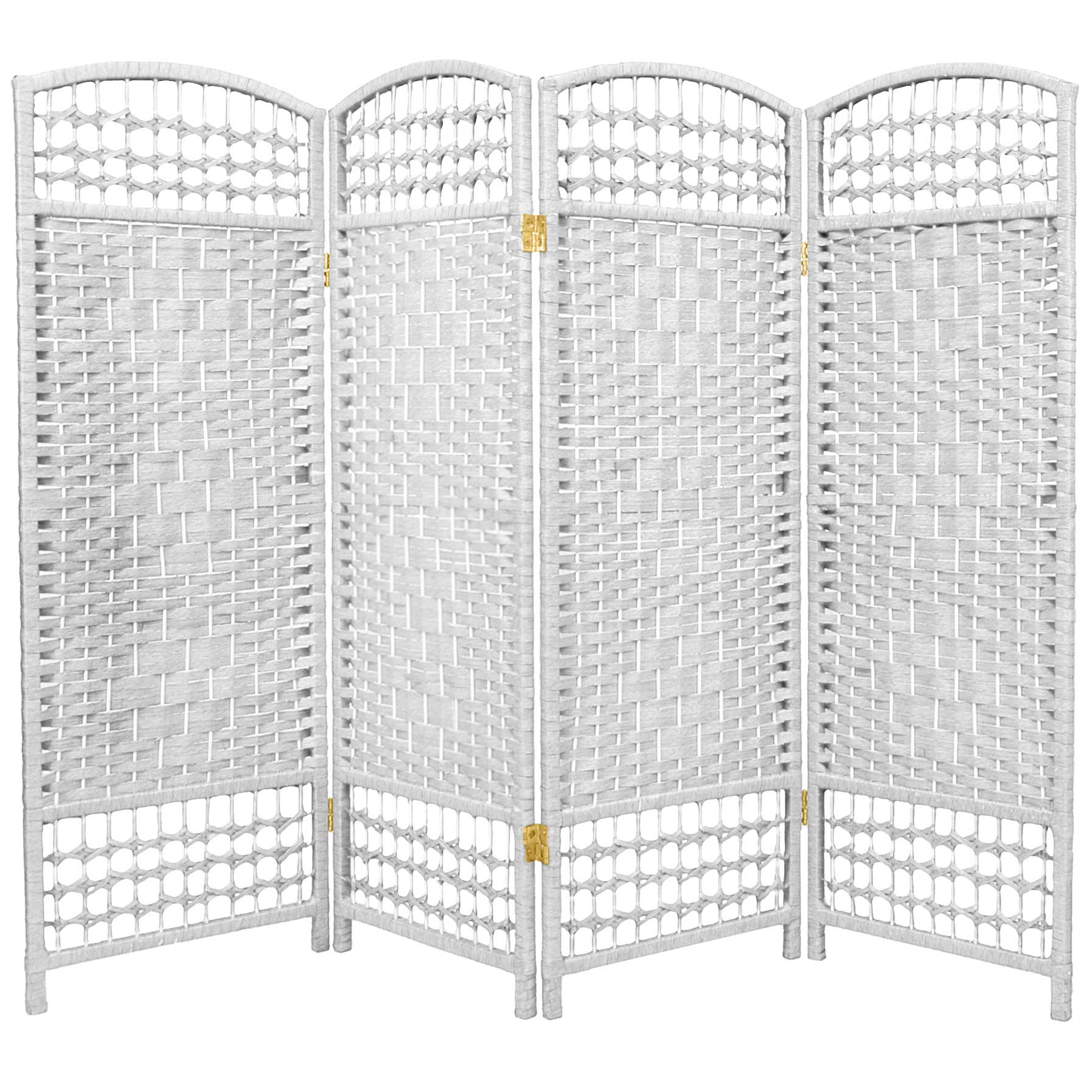 Buy 4 ft. Short Fiber Weave Folding Screen White 4 Panels Online at