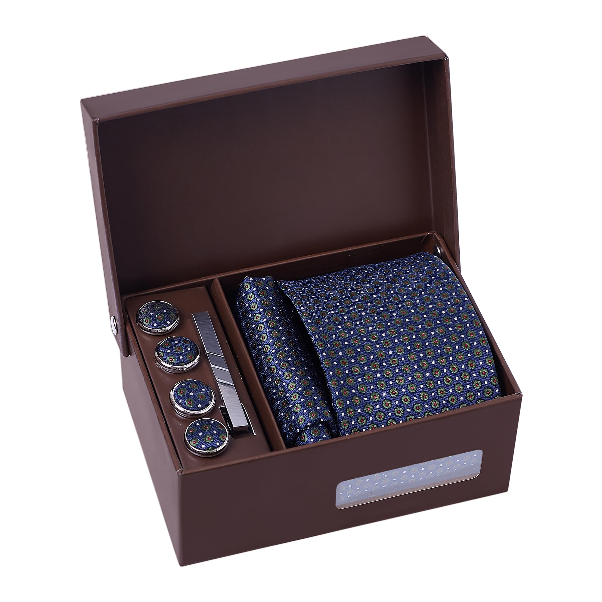 BRERA 67 conjunto de 5 accesorios hombre para traje elegante: corbatas de hombre con pañuelos, gemelos, pisacorbatas y cubre botones, caja regalo