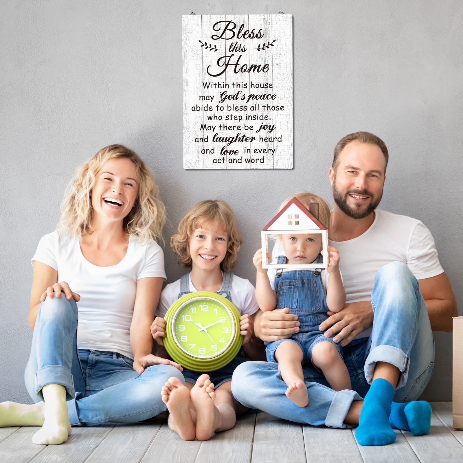 Yalikop House Warming Gifts New Home Bless This Home Wall Decor House Blessing Plaque Farmhouse Entryway Sign Wood Rustic Sign for Living Room Bedroom Homeowner Gift Decor(13.8 x 11 Inches,White)