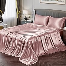 Vonty Satin Sheets Queen Size Silky Soft Satin Bed Sheets Pink Champagne Satin Sheet Set, 1 Deep Pocket Fitted Sheet + 1 Flat Sheet + 2 Pillowcases