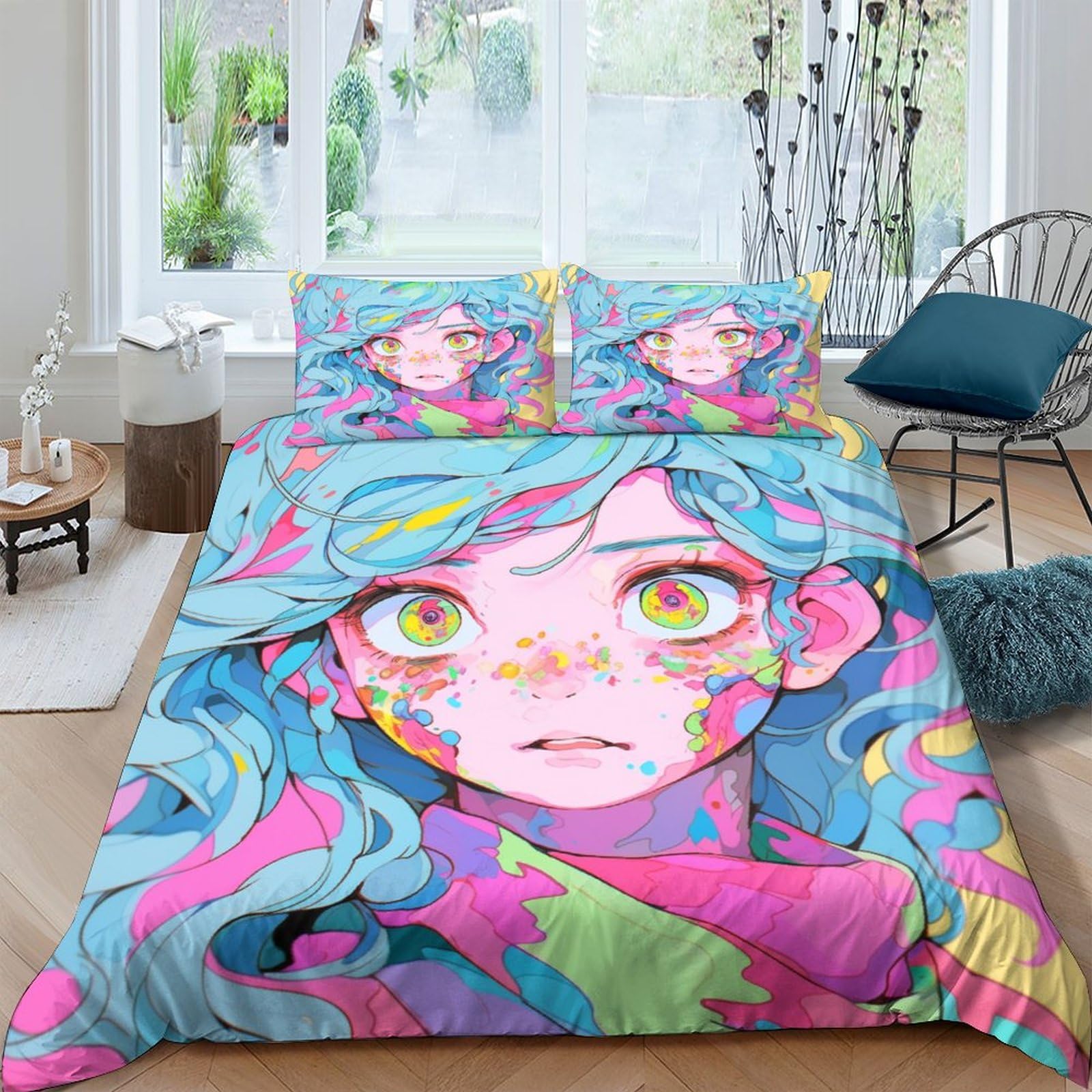 Housse de couette facile à laver parure lit microfibre fille 200x200