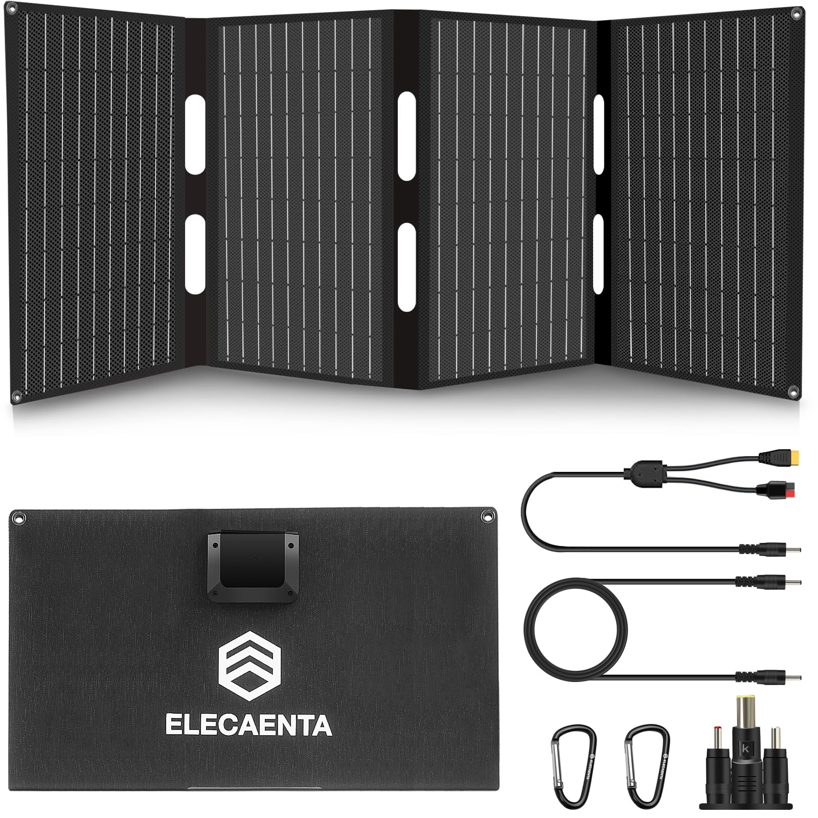 Cargador Solar Portátil ETFE 60W, Cargador de Panel Solar Portátil con Puerto CC, QC3.0 USB-A, Tipo-C(5V/3A), Panel Solar Plegable con IP68 Resistente al Agua Adecuado para Acampar y Hacer Senderismo