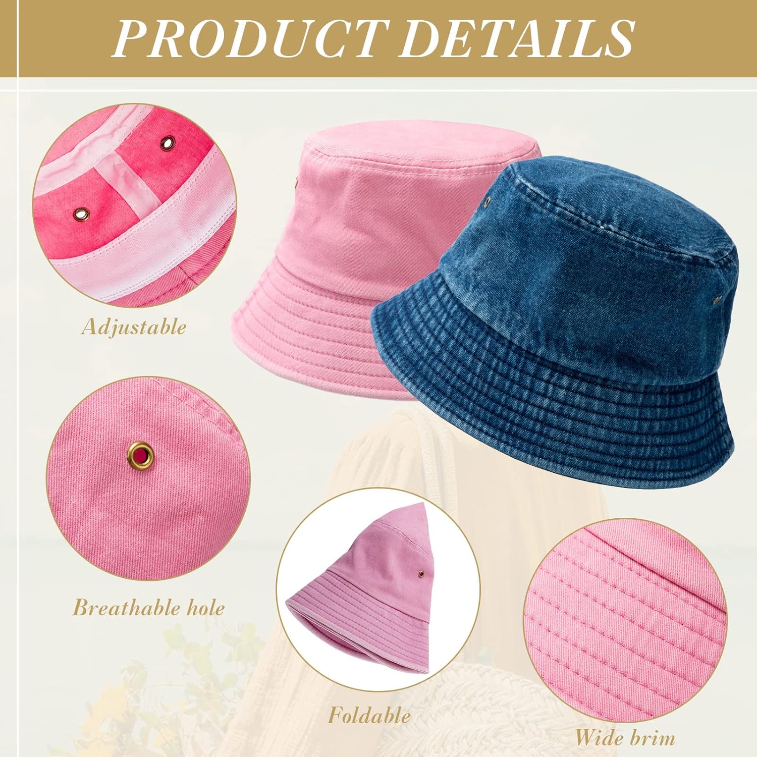 15 Pcs Washed Cotton Bucket Hat Distressed Wide Brim Sun Hats Floppy Packable Fishing Hat Trendy Summer Foldable Flat Top Cap for Women Men Travel Hiking Beach Sports Outdoor, 12 Colors