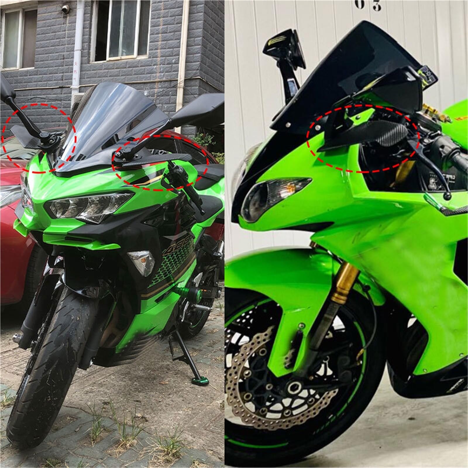 Front Bumper Splitter dachowy Pasuje do Kawasaki Ninja 250 300 400 650R ZX6R ZX10R ZX14R Z1000SX Z800 Zestaw aerodynamiczny Winglet Spoiler