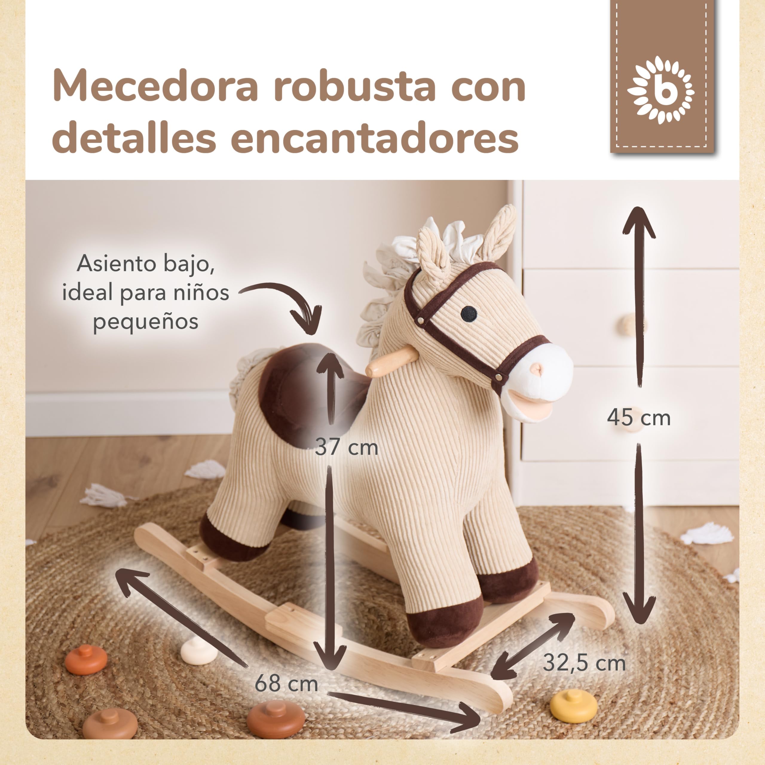 Bieco Peluche de caballo Lucky de 68 cm, mecedora para niños, columpio para bebés, columpio para niños pequeños, balancín para bebés a partir de 1 año
