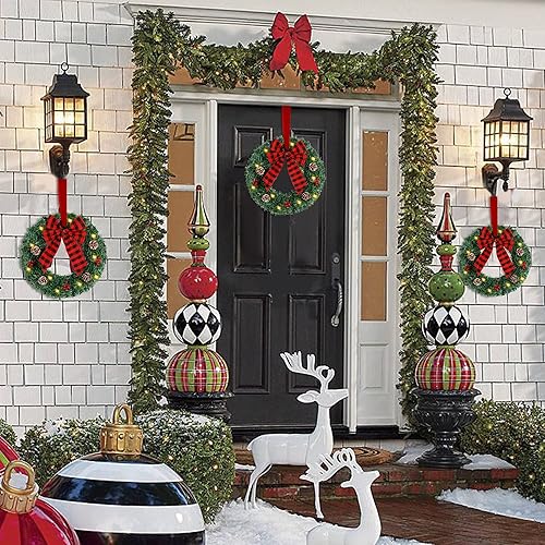 Miniatura 4 de ATDAWN 3 mini coronas de Navidad, corona de Navidad iluminada al aire libre de 13.8 pulgadas para puerta delantera, corona de Navidad para