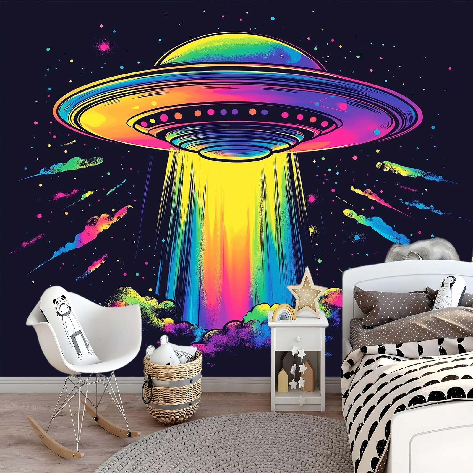 Fototapety 3D Obce UFO Graffiti Sztuka 200 x 140 cm Fototapeta z włókniny, Fototapeta, Dekoracja ścienna Mural do salonu, sypialni, biura