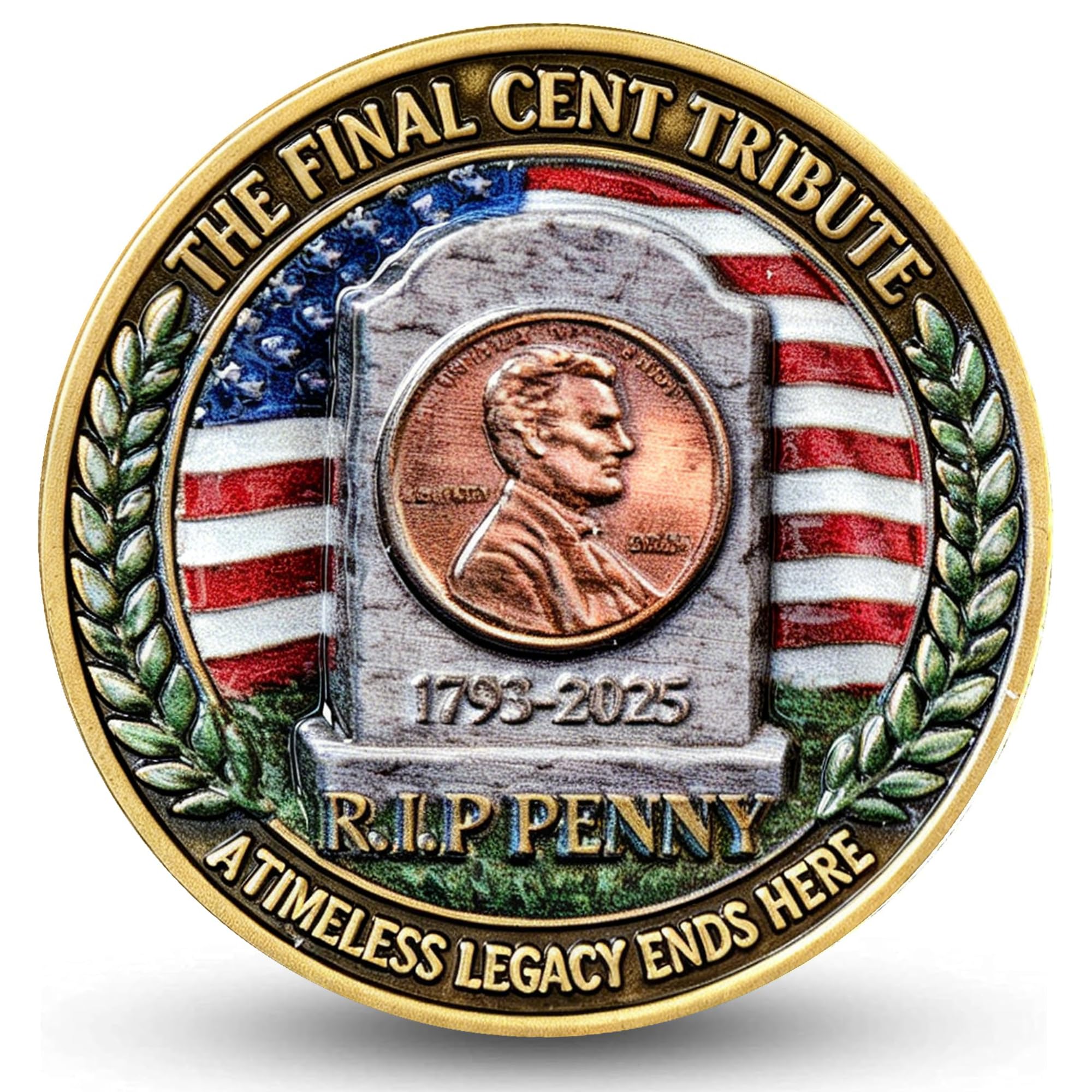 Photo 1 of “The Final Cent Tribute” Penny Commemorative Coin - 1793-2025 Legacy Keepsake, Enamel Zinc Alloy Collectible, for Numismatists & History Buffs (1.57")
