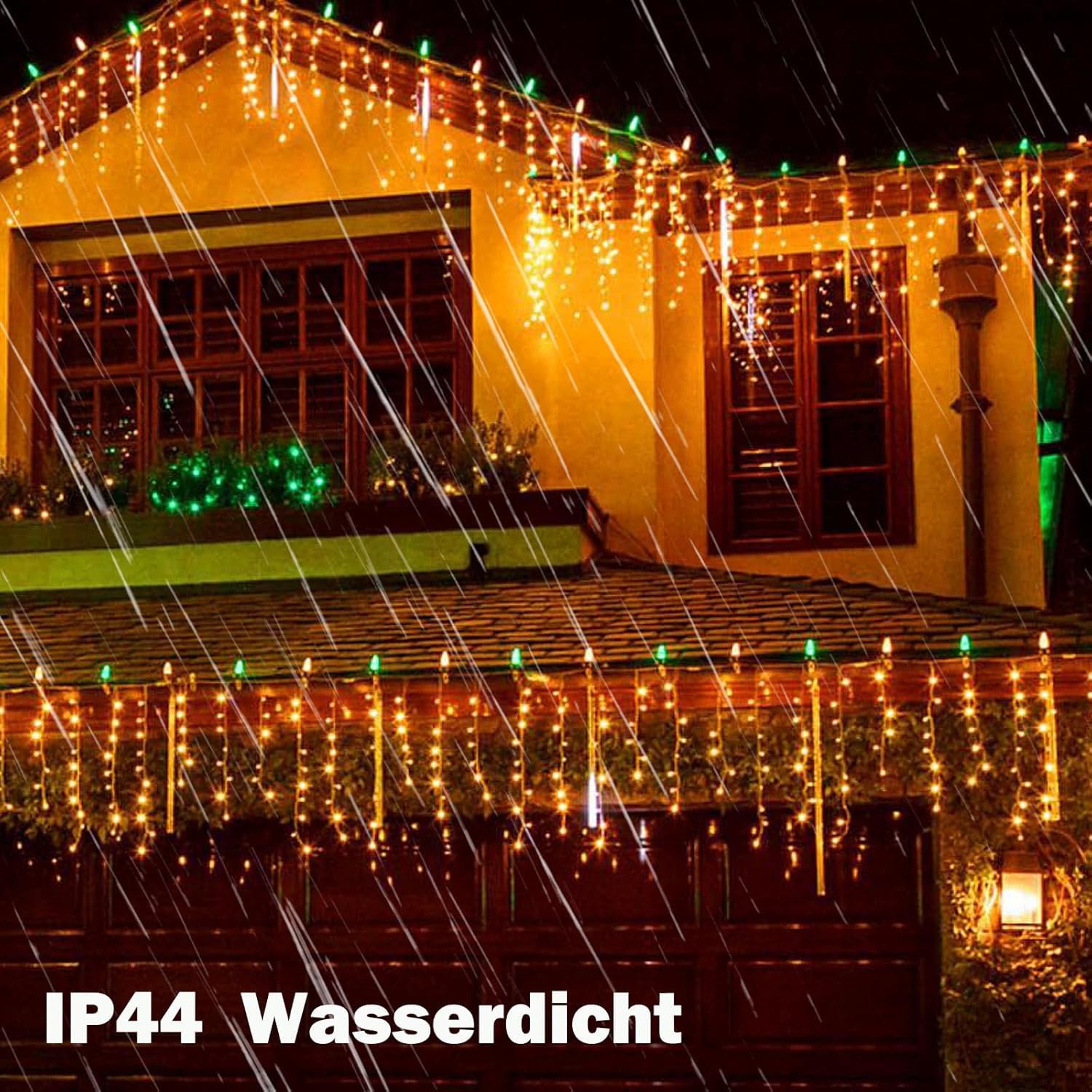 Catena Luminosa da Esterno, Cascata di Luci 15 m, 600 LED, Luce Bianca Calda, Impermeabile IP44, Spina UE, Timer e 8 Modalità di Illuminazione, per Natale, Feste, Giardino e Balcone