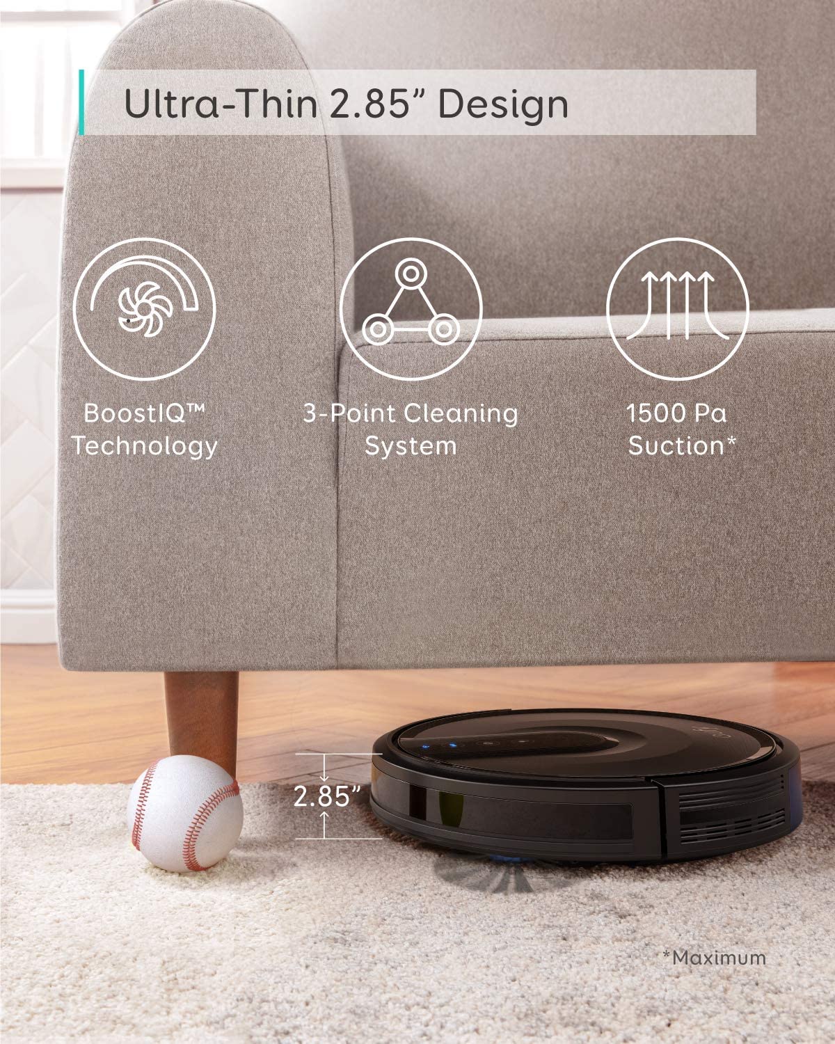 eufy [BoostIQ] RoboVac 35C, Wi-Fi, Upgraded, Super-Thin, 1500Pa Strong Suction, Touch-Control Panel, 6ft Boundary Strips, Quiet, Self-Charging, Cleans Hard Floors(Generalüberholt)