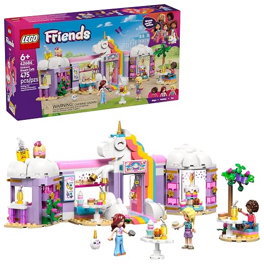 LEGO Friends Unicorn Dream Café Building Toy for Girls & Boys - Pretend Playset for Kids, Ages 6+ - Gift for Birthdays - W/Paisley, Aliya, & Iza Minidolls & Accessories - 42684