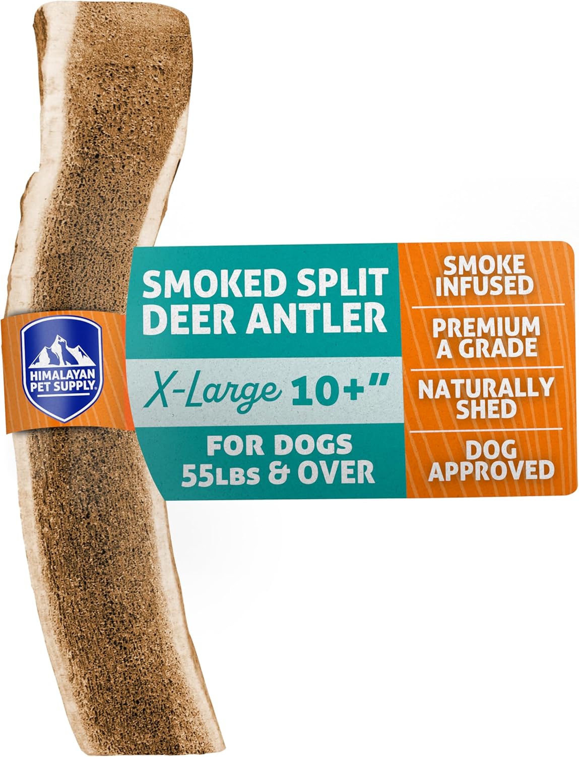 Himalayan Dog Chew Smoked Deer Antlers for Dogs – Long-Lasting Chew, Natural Split Antlers, Dog Antler Chews for X-Large Dogs Weighing 45+ lbs, Splinter-Free Dog Chew Treats – 1 X-Large Smoked Antler