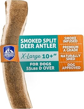 Himalayan Dog Chew Smoked Deer Antlers for Dogs Long-Lasting Chew, Natural Split Antlers, Dog Antler Chews for X-Large Dogs Weighing 45+ lbs, Splinter-Free Dog Chew Treats 1 X-Large Smoked Antler