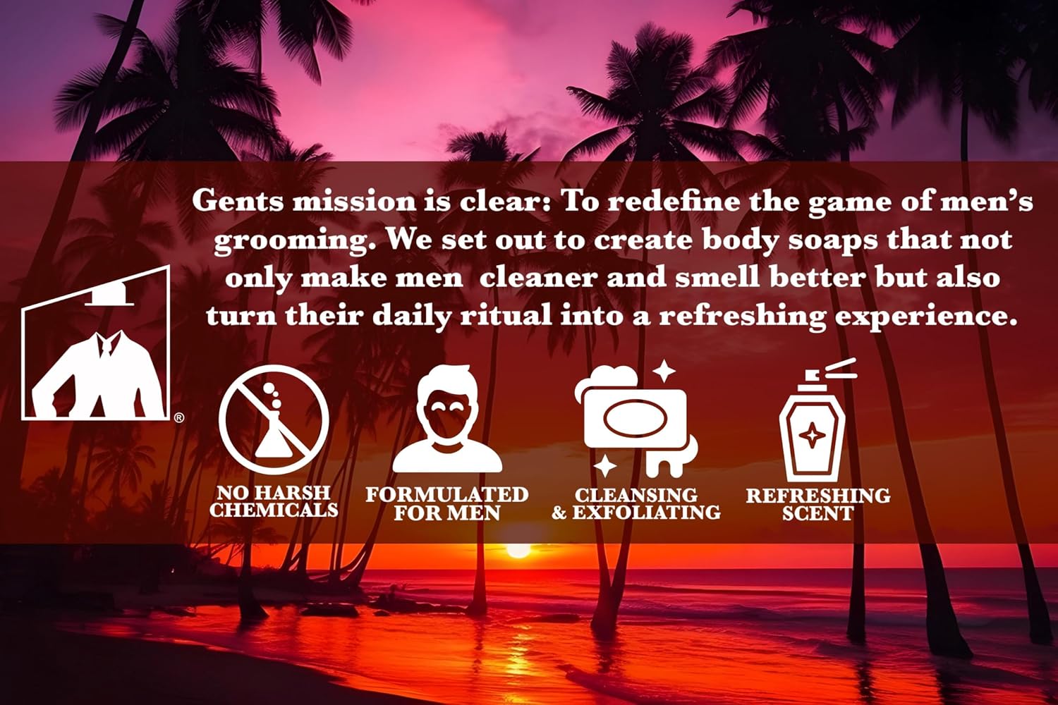G.B.S Gents Variety Men's Body Soaps - Moisturizing Bar Soap for Men, Smell Fresh and Clean, Washing Hands & Body, All Skin Types for Bath and Shower (Malibu Sunset)