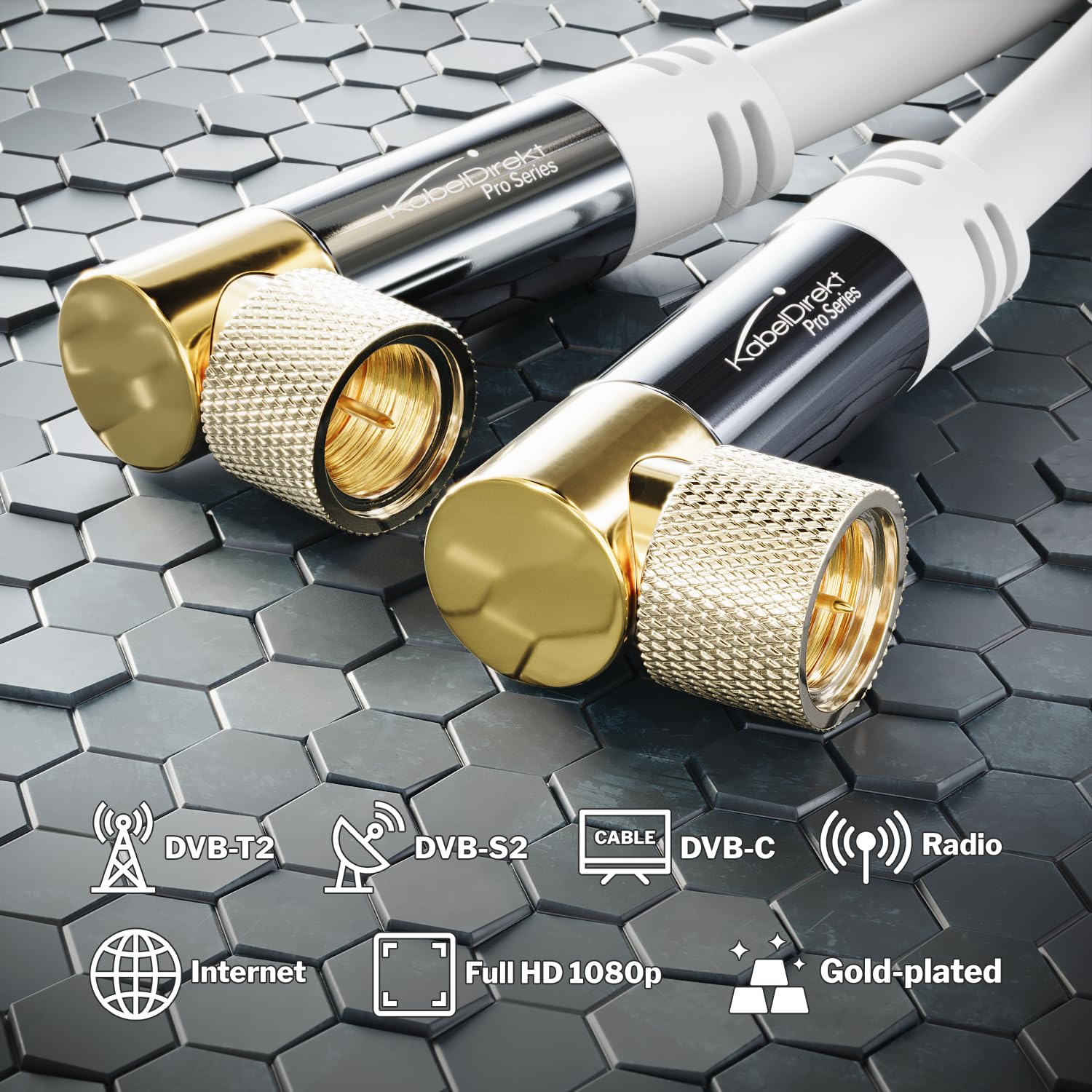 KabelDirekt – Kabel Antenowy, Koncentryczny, Sat – Kątowy 90° – 1 m – Kabel TV 4K, złącze F – Dostępny w długościach od 0,5 do 30 m (radio/TV, DVB-T, DVB-C, DVB-S/DVB-S2, internet, biały)