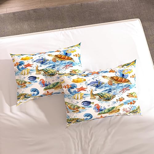 Miniatura 6 de DULALA Funda de edredón tamaño matrimonial  Juego de funda de edredón de tortuga marina, juego de ropa de cama de playa y océano, edredón tropical