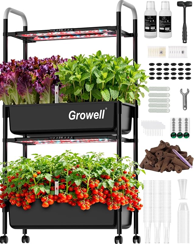 Kit de sistema de cultivo hidropónico de 54 cápsulas con bomba de agua independiente | Jardín de hierbas vertical interior con 2 modos de luz y 2 temporizadores, circulación de agua inteligente, tanque de agua de 28 litros, celular y que ahorra espacio