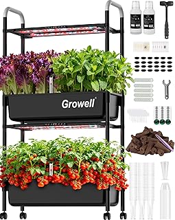 Growell Large Hydroponics Growing System Kit, Vertical Indoor Herb Garden Kit with LED Grow Light & 