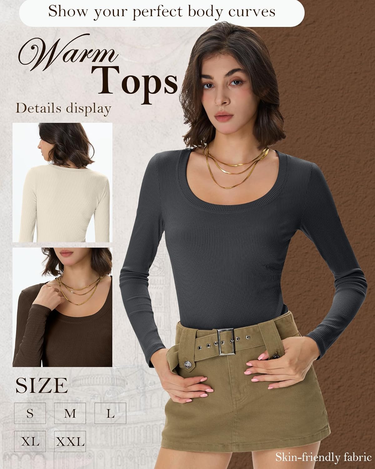 4 Pack Women's Long Sleeve Shirts Scoop Neck Ribbed Knit Tops Casual Slim Fitted Cotton Tees Fall Basic T Shirts - Image 6