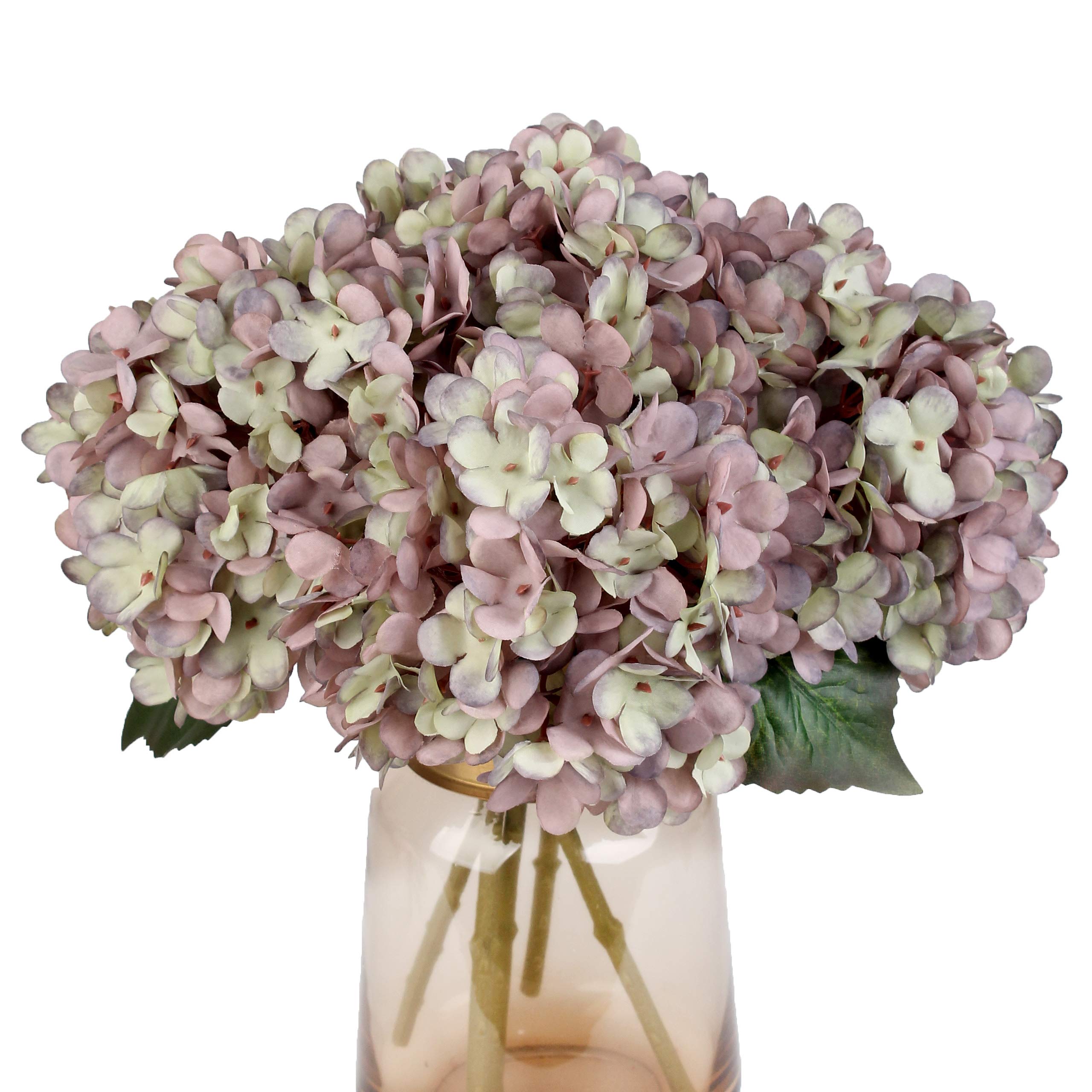 5Pcs Artificial Fake Flowers Plants Silk Hydrangea 1 Flower Head Arrangements Wedding Bouquets Decorations Plastic Floral Table Centerpieces Home Kitchen Garden (Gray Purple)