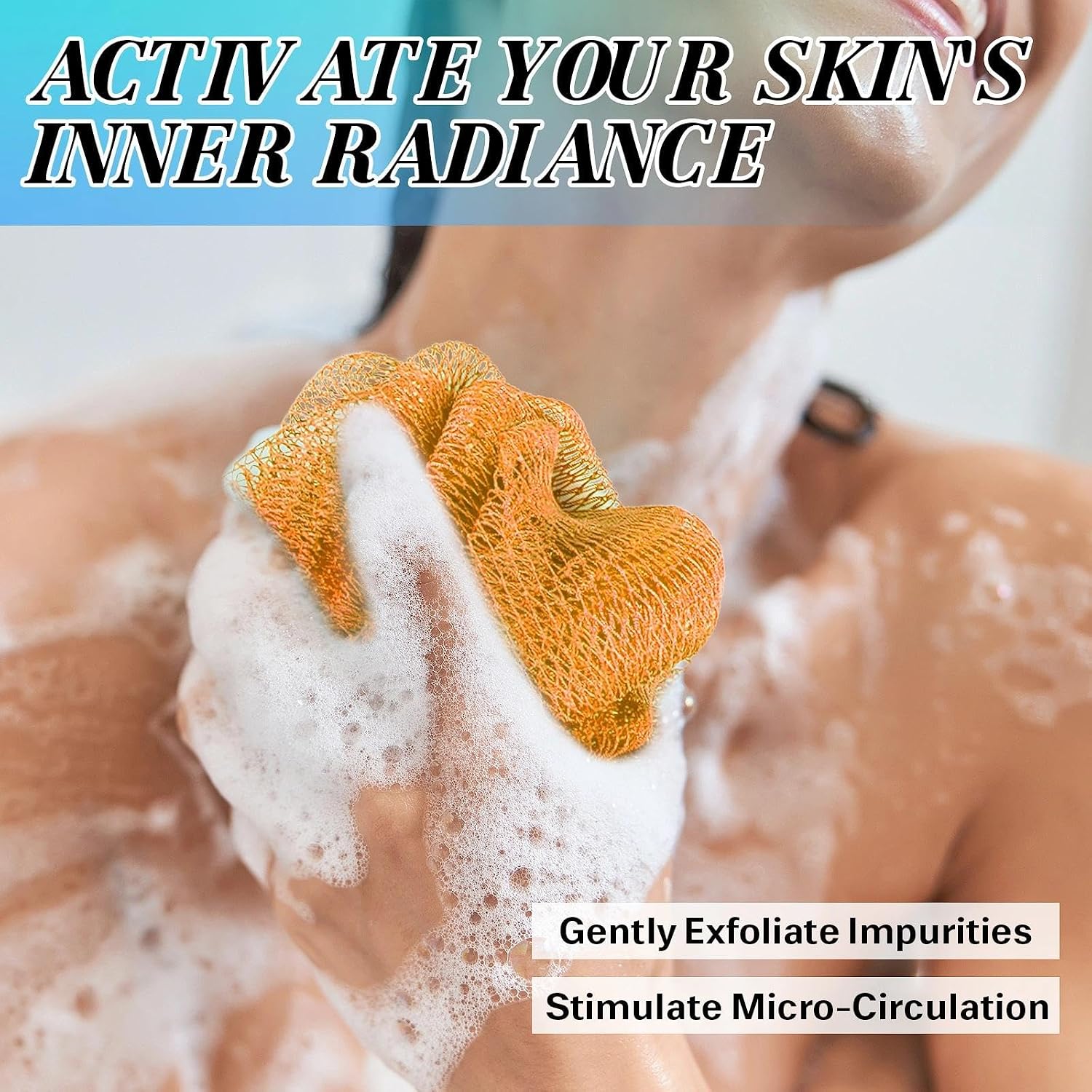 African Net Sponge Authentic Exfoliating Body Scrubber for Shower & Bath, Deep Cleansing Lather for Dead Skin Removal, Back Scrubber Gift for Women & Men（Orange） image 2