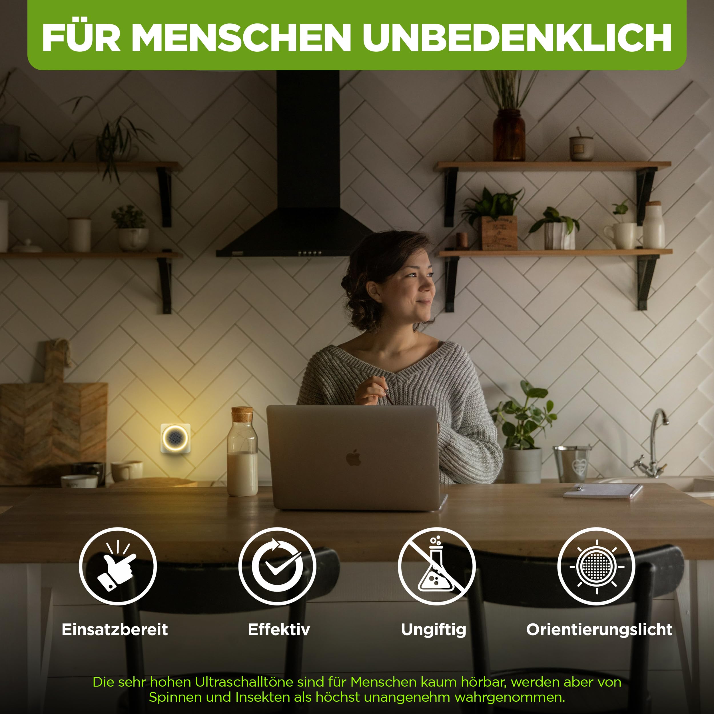 ISOTRONIC – Ultraschall Schädlingsabwehr zum Spinnen, Kakerlaken, Bettwanzen & Milben vertreiben – Schädlingsvertreiber inkl. Orientierungslicht – Milbenabwehr mit 30m² Wirkungsbereich (4 Stück)