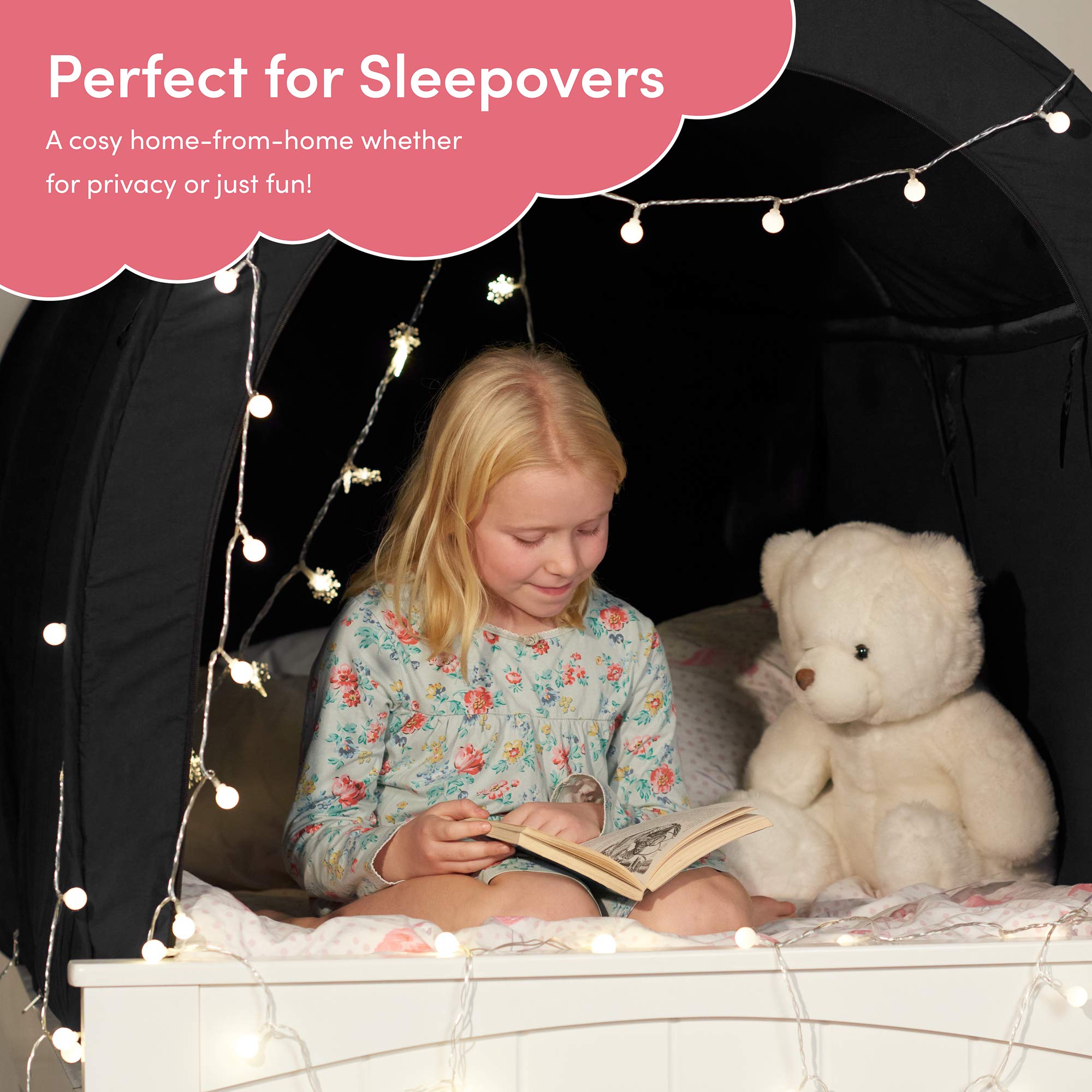 Snuggy Pod - Tenda da letto per la privacy, portatile, per interni, per letto singolo o matrimoniale, in tessuto leggero e traspirante, design pieghevole, facile da montare (oscuramento, singolo)