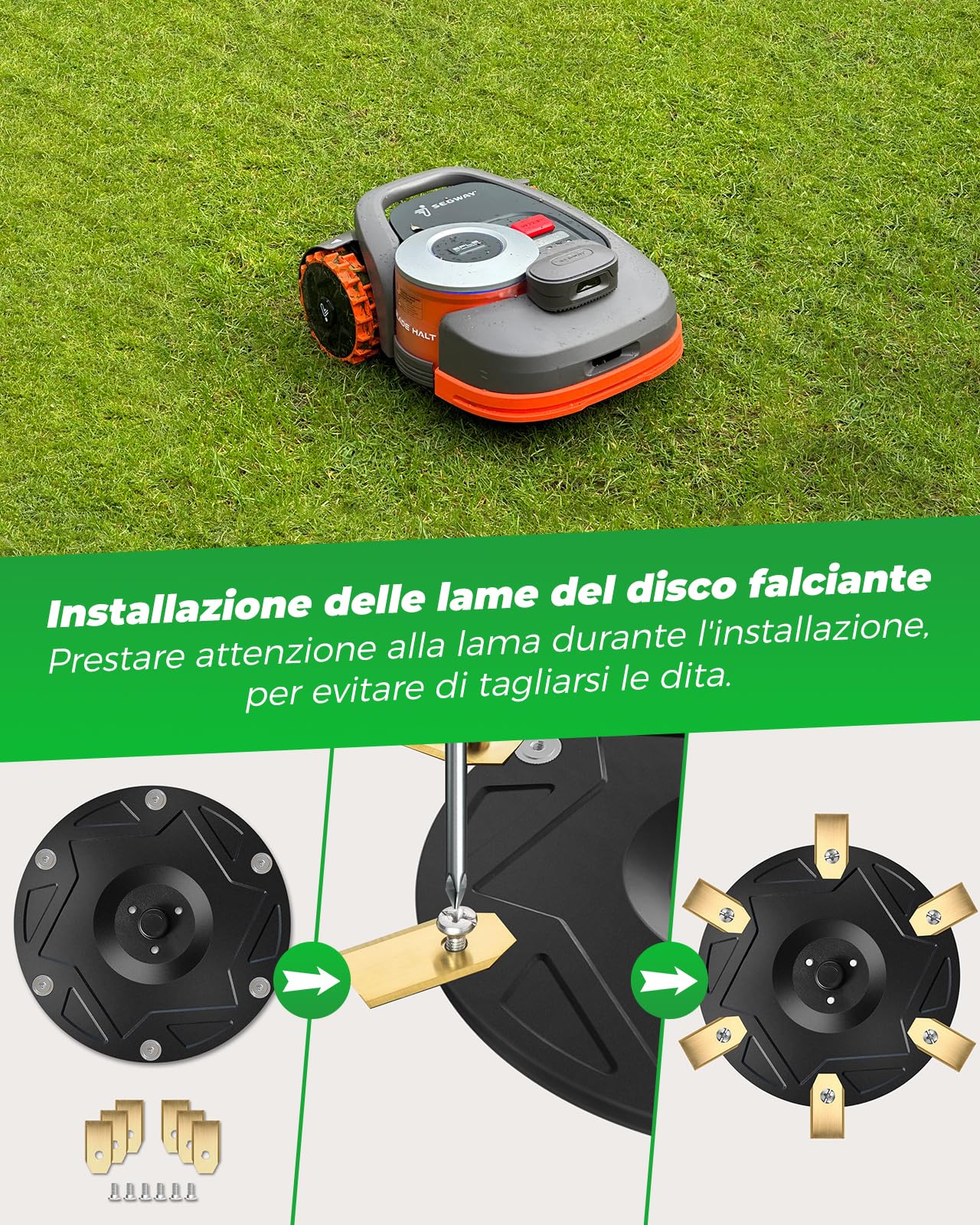 Yivy 6er Kit Lame per Robot Tagliaerba + 30 Lame, Compatibile con Segway Navimow H500E, H800E, H1500E, H3000E - Disco di Taglio per Robot Tosaerba Rotante