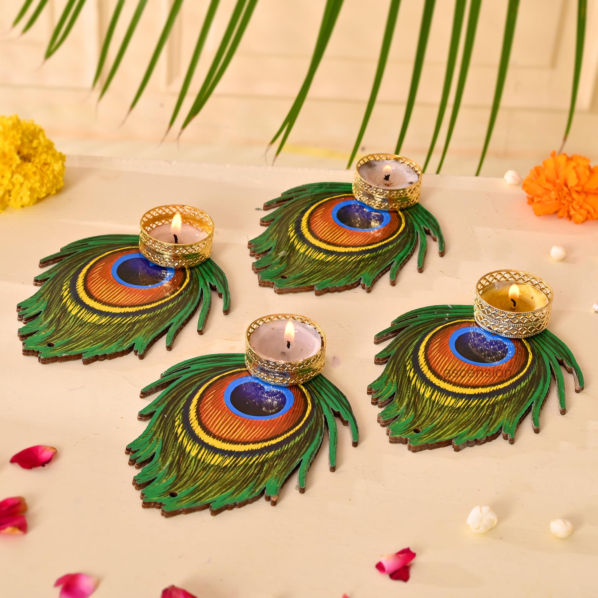 Peacock Tealight Candle Holder Set - Diwali Decor -13
