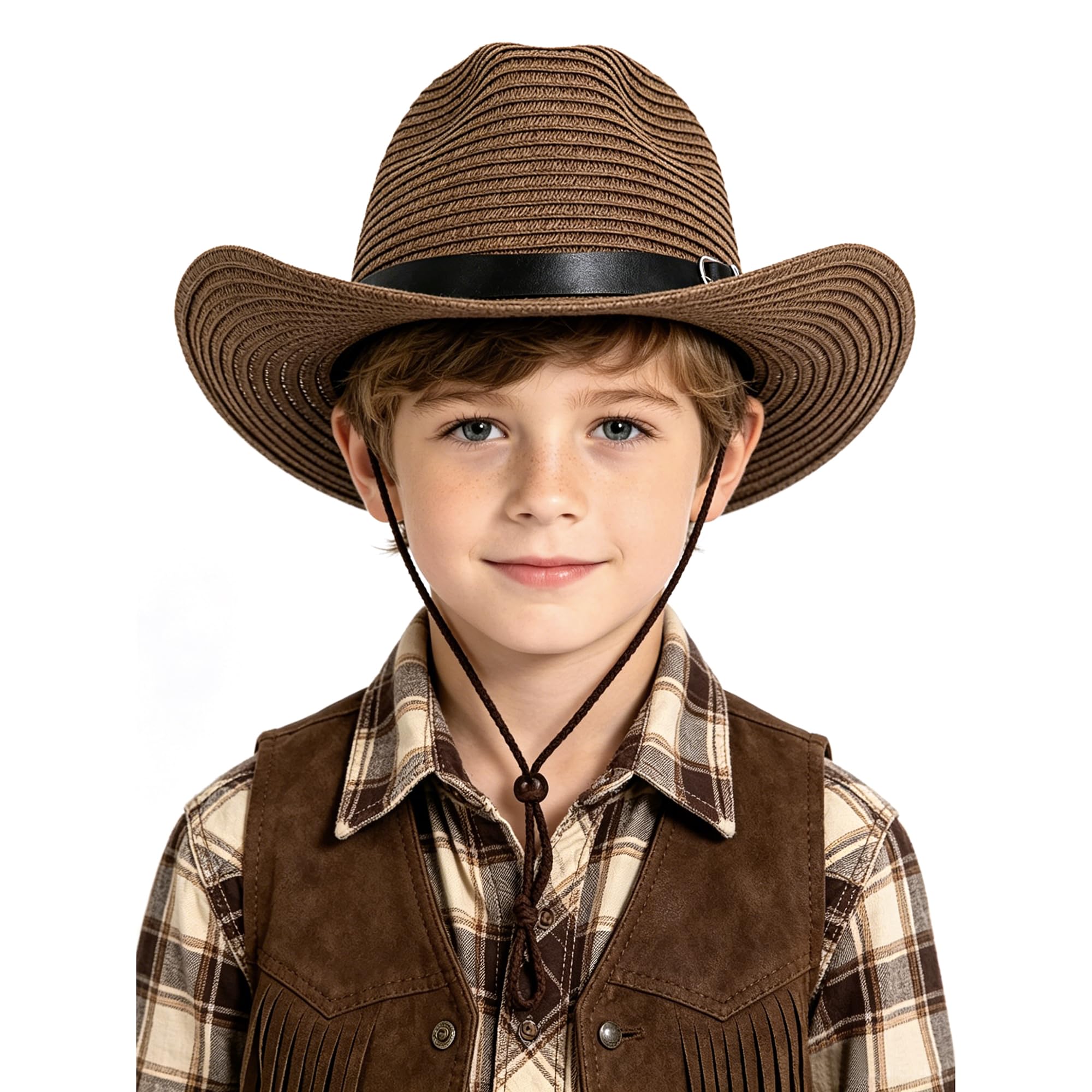 Chapeau de paille occidental pour enfant - Chapeau de soleil - Chapeau de plage - Chapeau de jazz - Protection solaire - Anti-ultraviolet - Chapeau d'extérieur de 3 à 8 ans