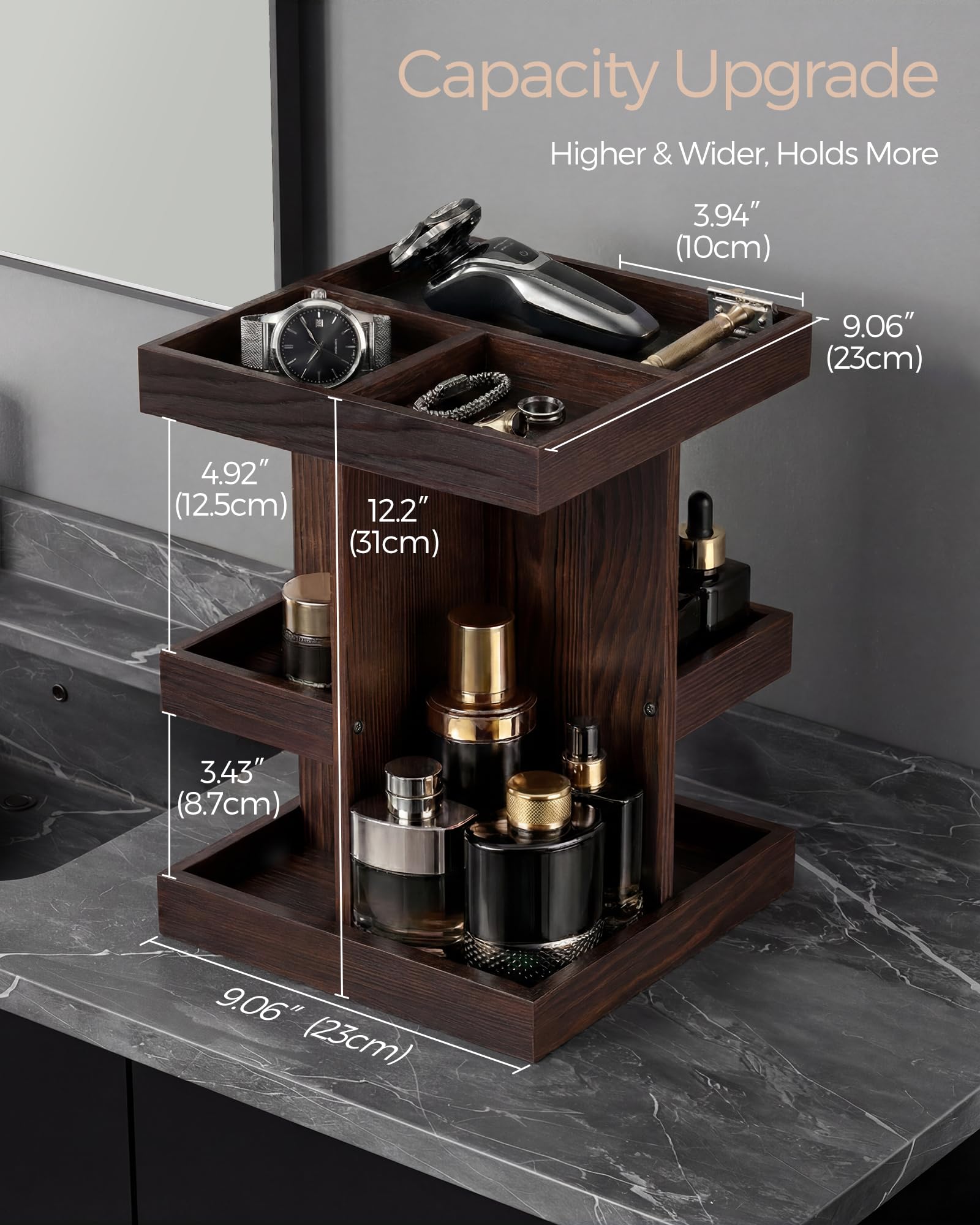 ProCase 360° obrotowy organizer na perfumy dla mężczyzn, naturalne drewno, wieża do perfumy, organizer do wyświetlania kosmetyków, stojak do przechowywania perfum, kosmetyków, produktów do pielęgnacji