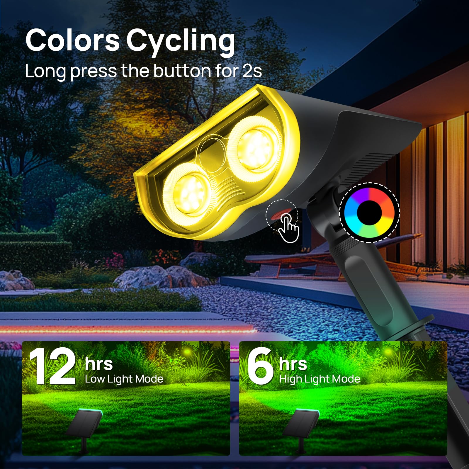 Consciot 16 LED-Landschaftsstrahler, 650 lm, IP67, wasserdicht, solarbetrieben, für den Außenbereich, kabellose Wandleuchte für Garten, Hof, Terrasse, Gehweg, schlagfester ABS-Kunststoff, mehrfarbig