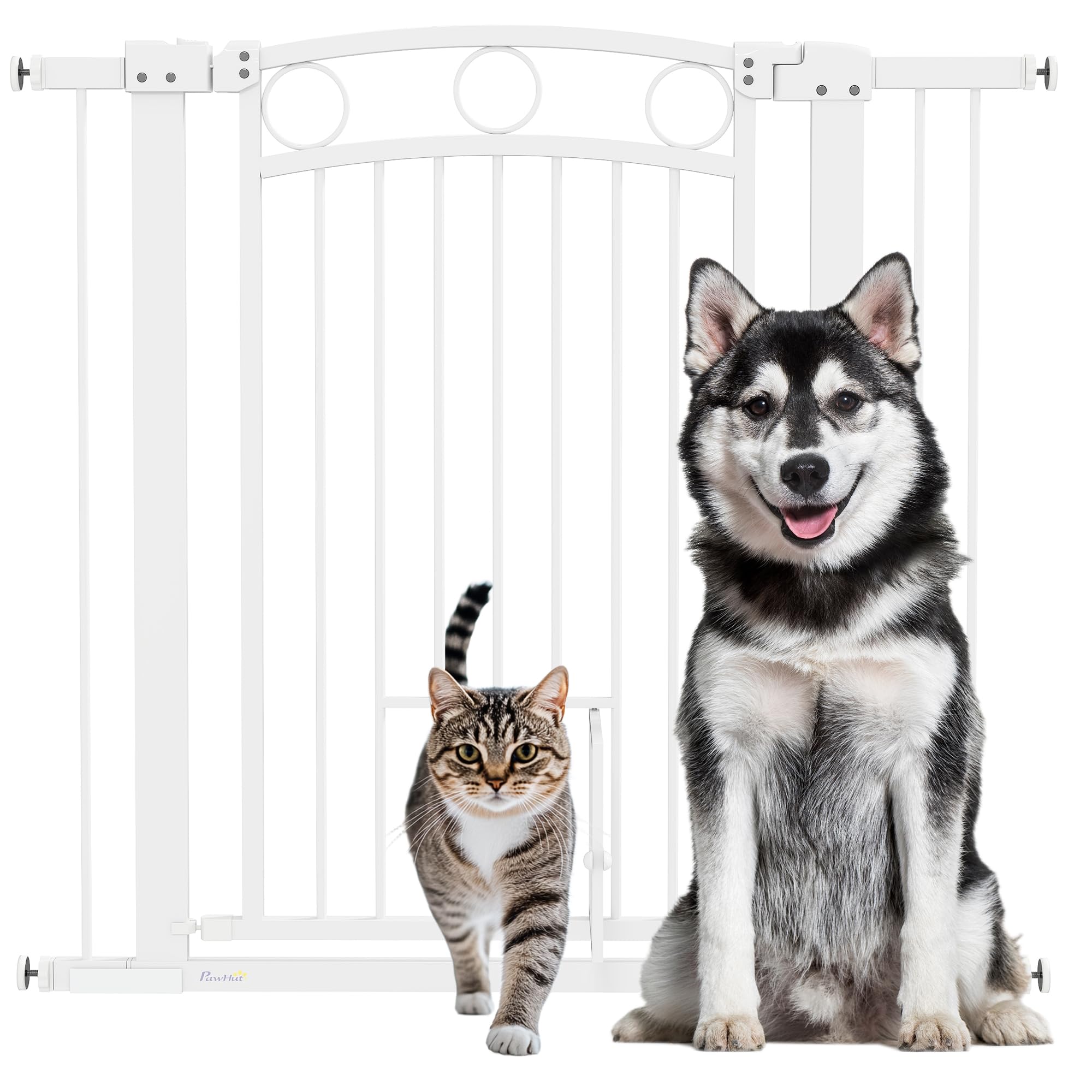 PawHut Puerta de Seguridad 96cm sin Tal. para anch. 76-104cm Blanco