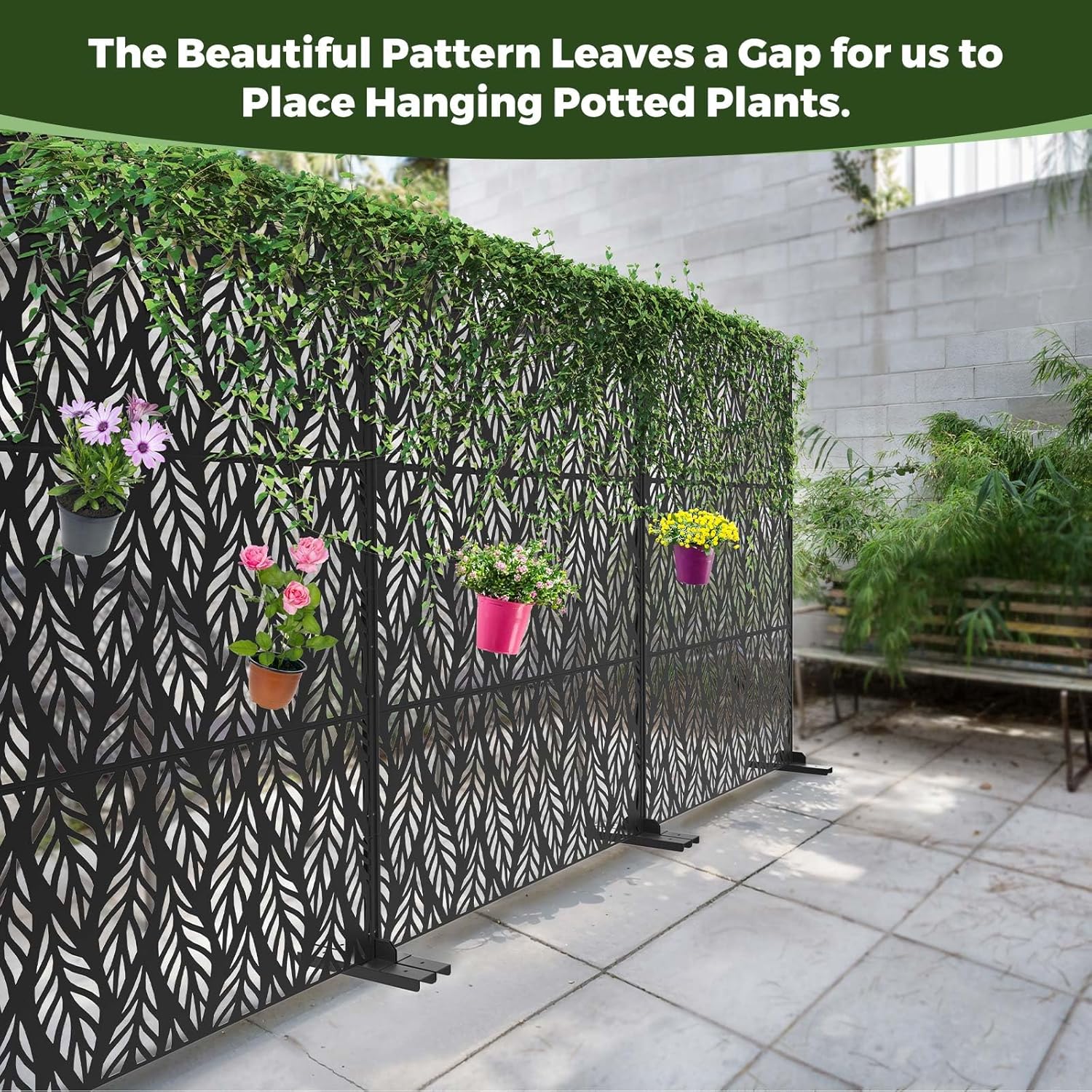 Kingsyard Metal Privacy Screen, 72"H x 47"W Outdoor Privacy Screen Freestanding, Decorative Balcony Privacy Screen and Panels for Patio Lawn Deck, 21.6" Wider Stand Outdoor Privacy Panels, Beech Leaf