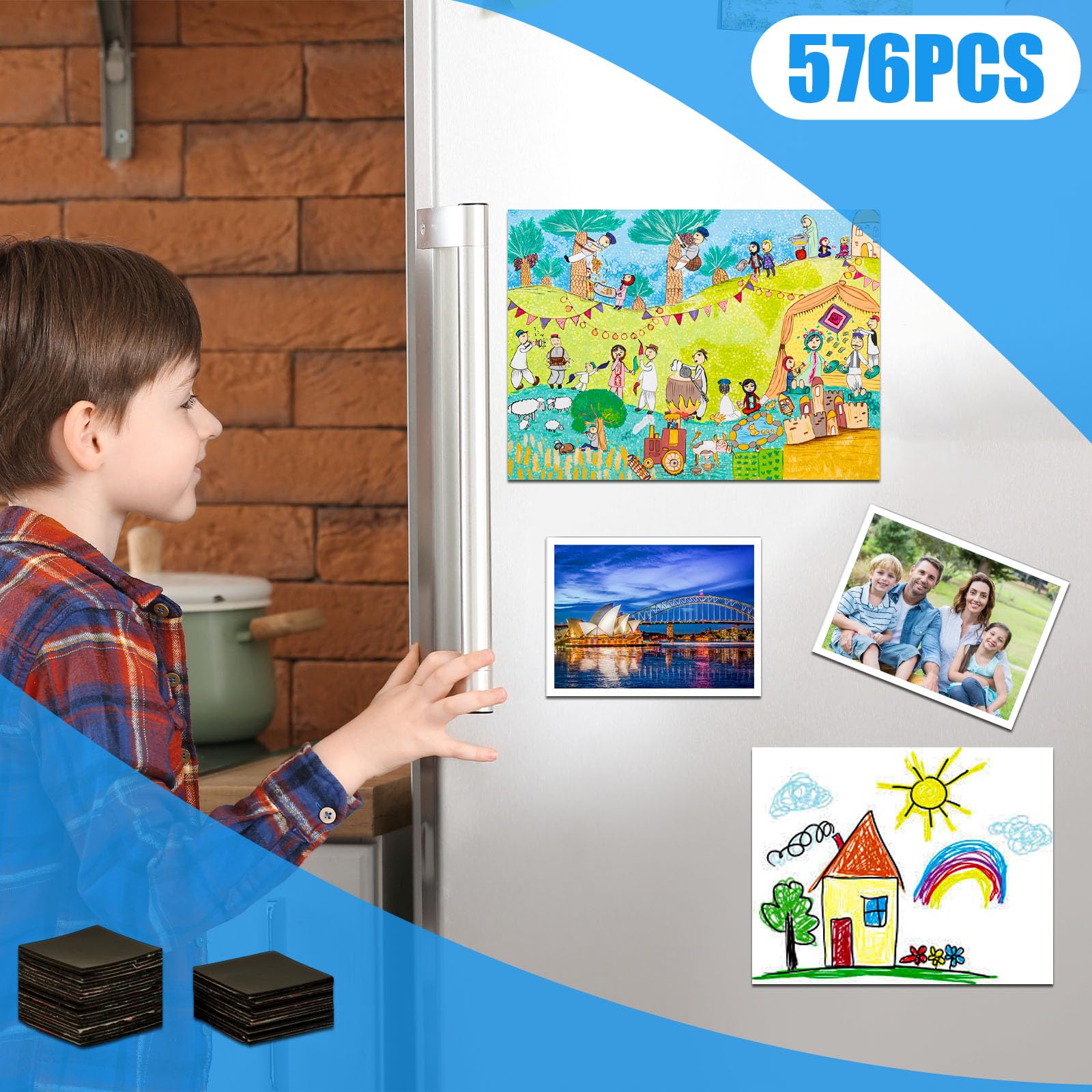 Cuadrados magnéticos delgados con parte trasera adhesiva (cada uno de 3/4 x 3/4 pulgadas), imanes autoadhesivos para actividades familiares, despegar y pegar solo para tarjetas/imágenes/papel (imán de