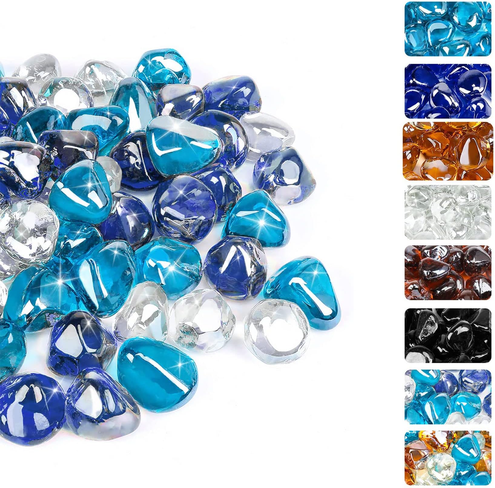 GRISUN Fire Glass Diamonds for Fire Pit, 1 Inch High Luster Reflective Tempered Glass Rocks for Natural or Propane Fireplace, Safe for Outdoors and Indoors Bahama Blend Fire Pit Glass, 10 Pounds