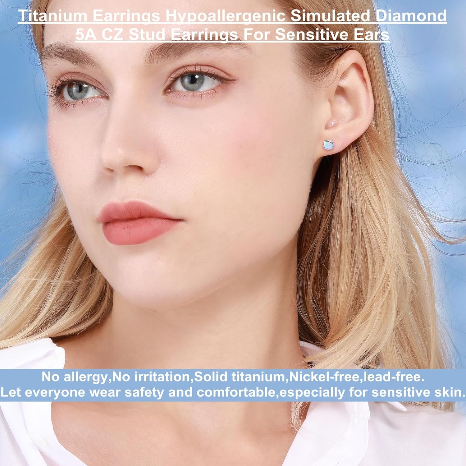 VGACETI Titanium Earrings, Hypoallergenic for Sensitive Ears Brilliant Cut Simulated Diamond 5mm Cubic Zirconia Stud Earrings for Women Men - Image 5