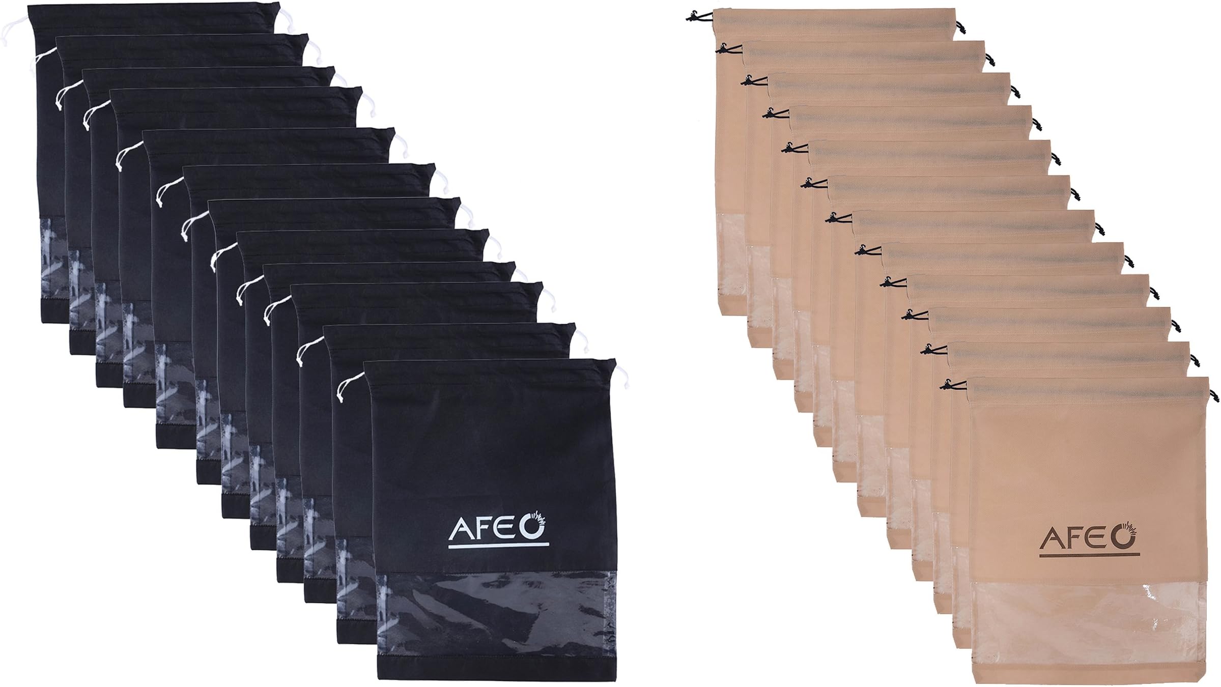 AFEO Beige and Black Travel Shoe Bag with Clear Window Transparent Shoe Cover (Pack of 24)