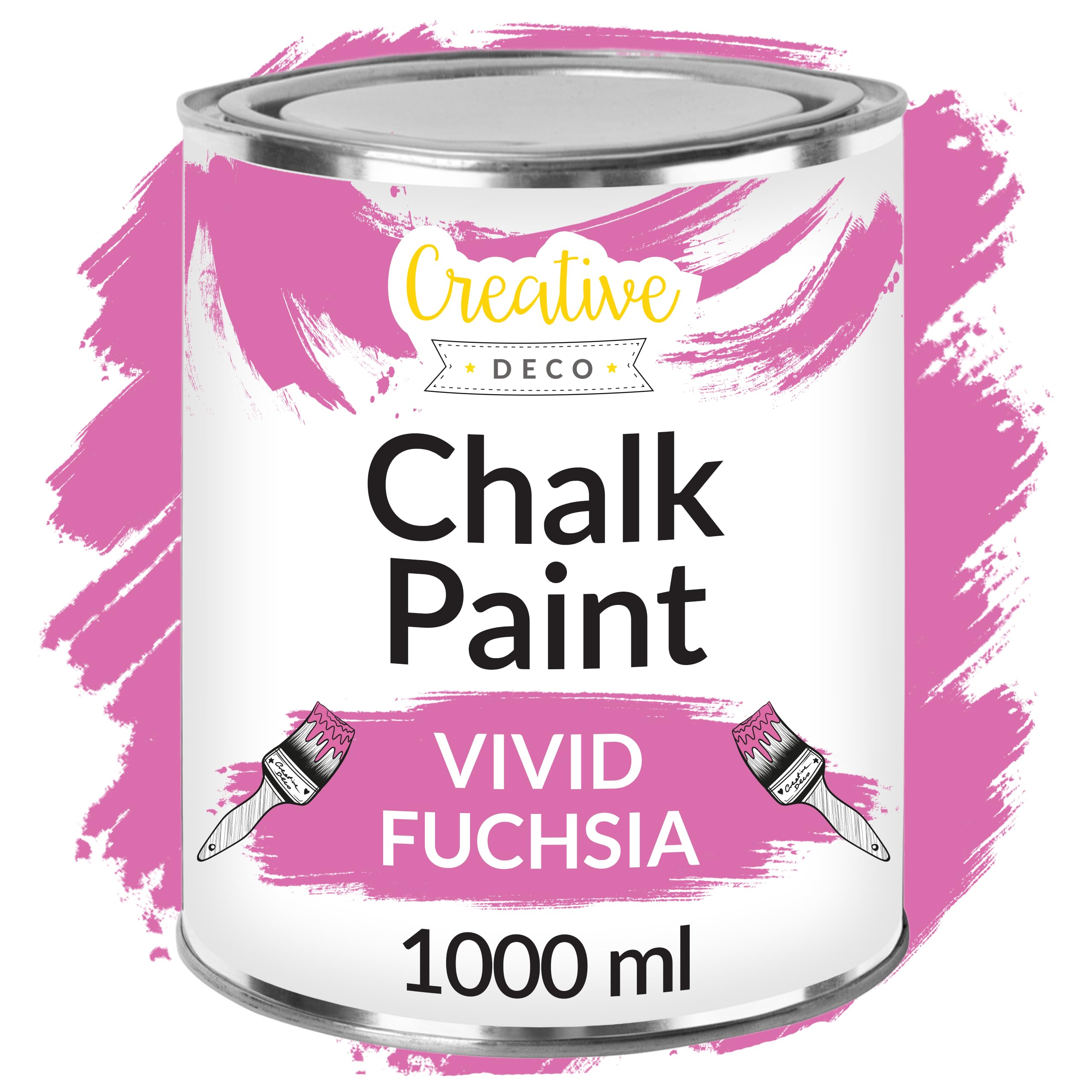 Creative Deco Fuchsia Chalk Paint for Furniture | 1L | Hot Pink Vibrant Pink Matte Chalky Finish | Smooth Touch for Interiors | Quick Dry | Vivid Pink Furniture Paint Wood Paint Renovation Decoration