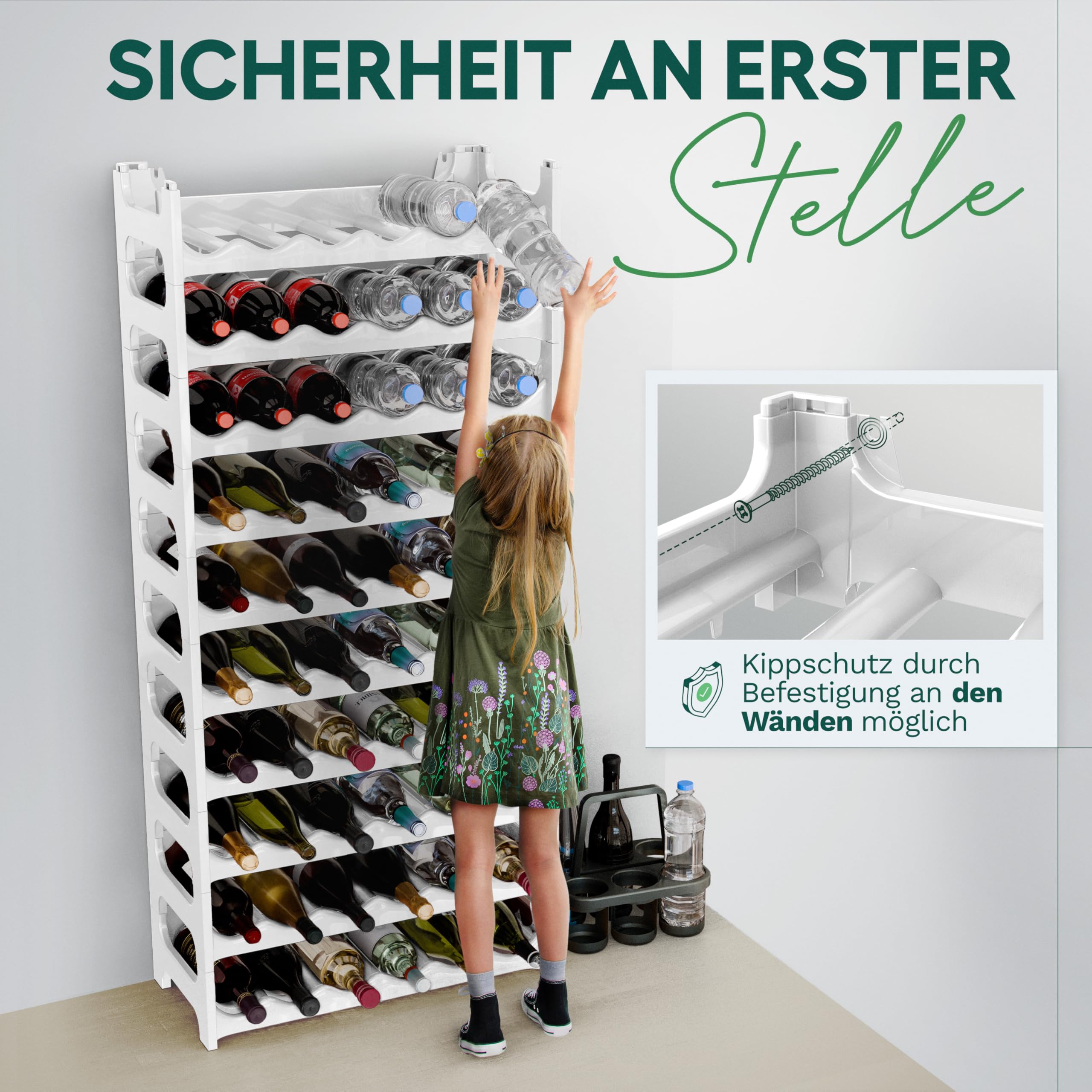 Novaliv Weißes, Modulares Flaschenregal für 72 Weinflaschen - Stapelbar, Erweiterbar, Robust - Ideal für Weinlagerung in Keller, Gastronomie & Zuhause, Getränkeschrank, Weinregal stapelbar