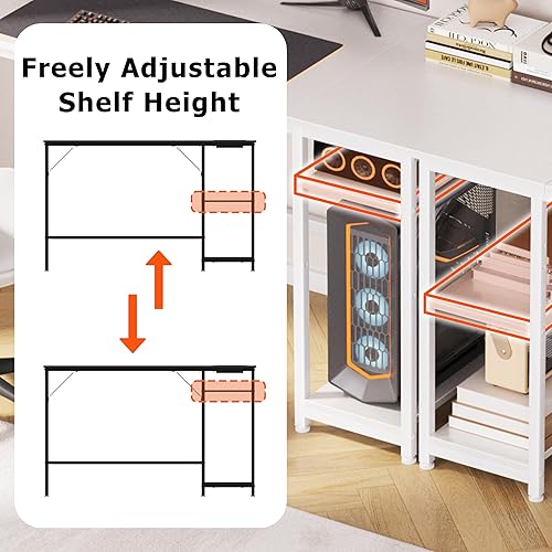Miniatura 4 de JOISCOPE Escritorio de oficina en casa con estantes laterales dobles reversibles y ganchos para auriculares, escritorio pequeño para computadora