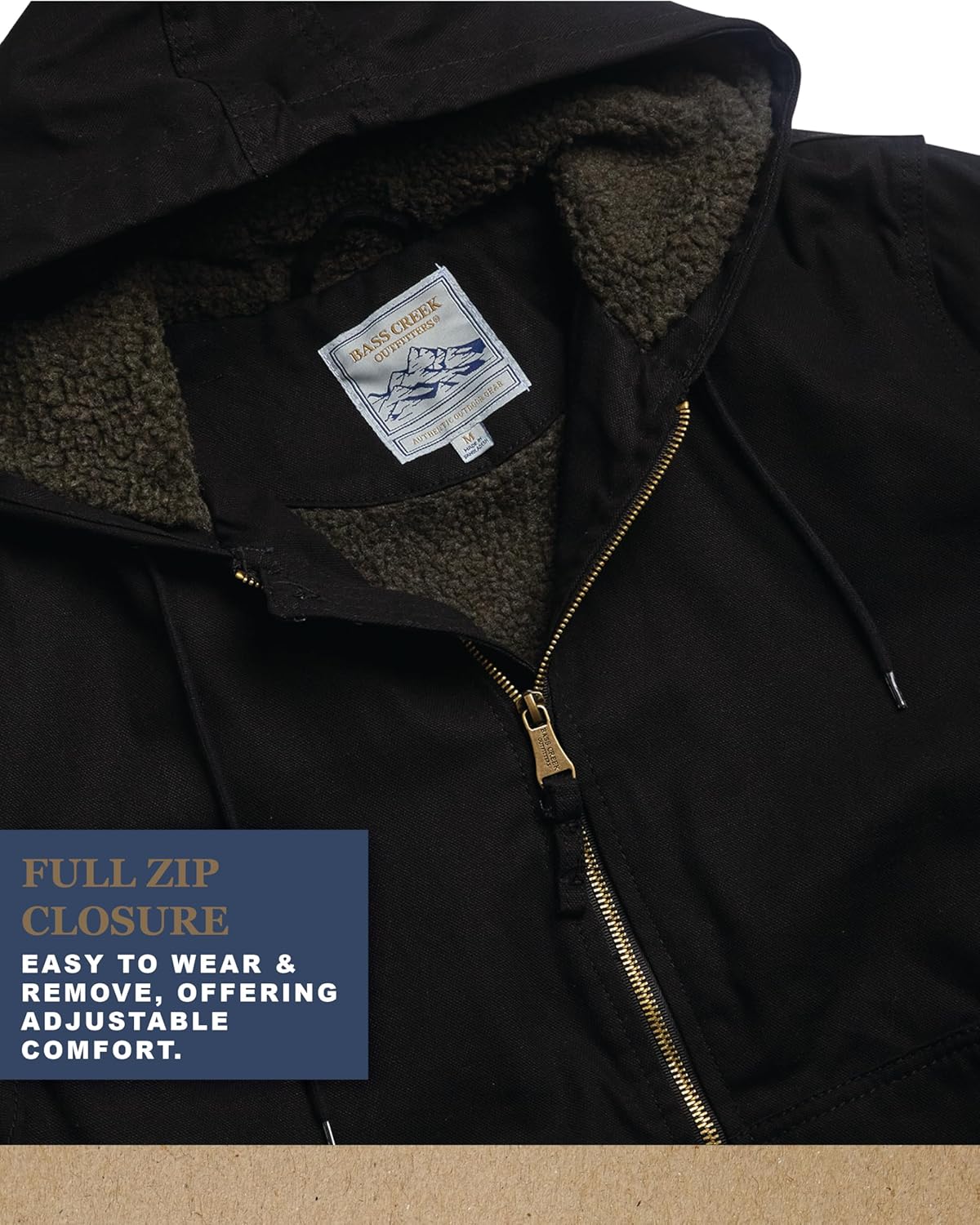 Bass Creek Outfitters Mens Canvas Jacket - Heavy Duty Cotton Sherpa Lined Zip Up Duck Work Jackets for Men (Sizes M-XXL) - Image 3