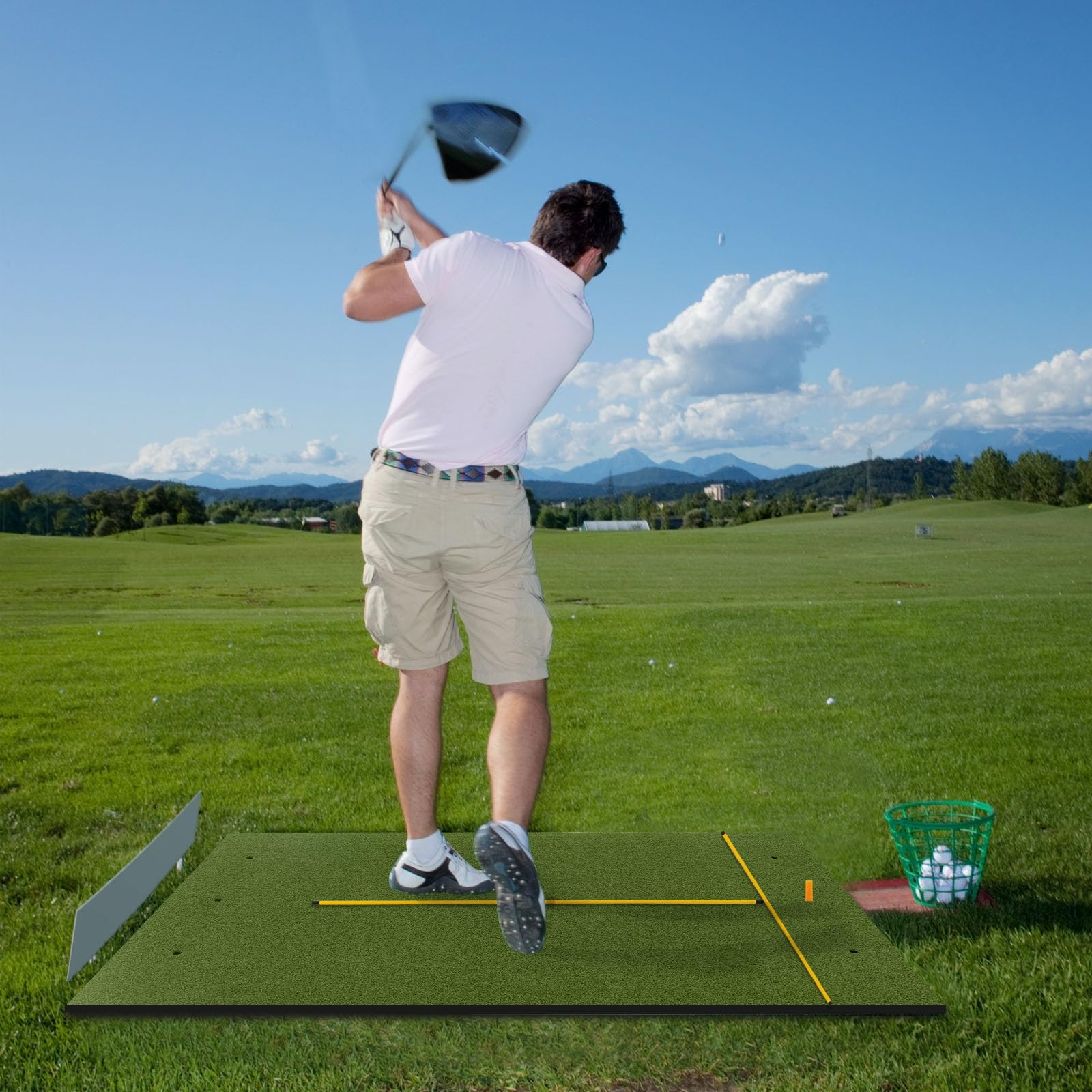 LIFEZEAL Alfombrilla de práctica de Golf con 6 posiciones, 2 tees y palos direccionales de 90 cm