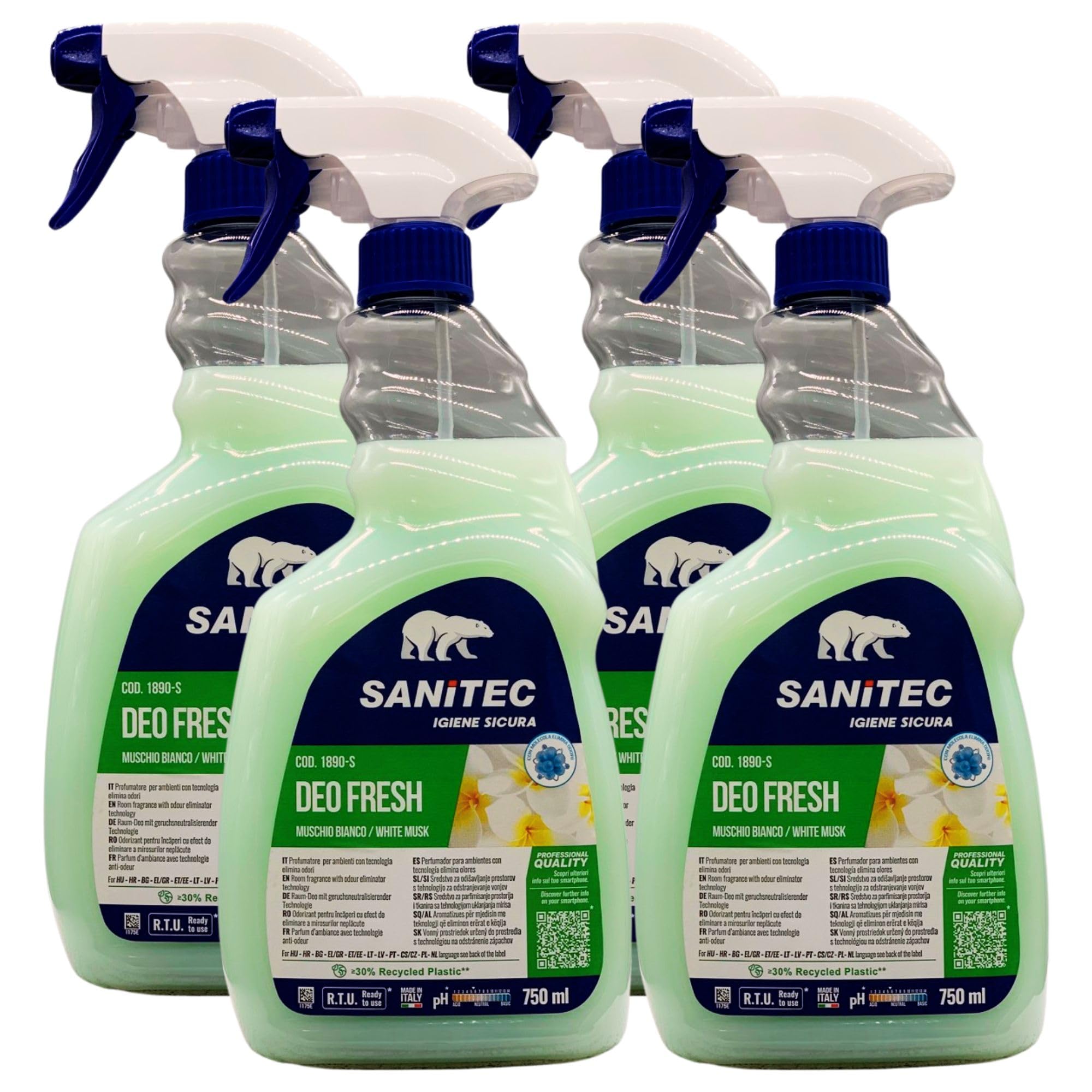 Profumatore Spray Per Ambienti DEO FRESH, Con Tecnologia Elimina Odori. Disponibile In Diverse Profumazioni 750ml (4 Spray, MUSCHIO BIANCO)